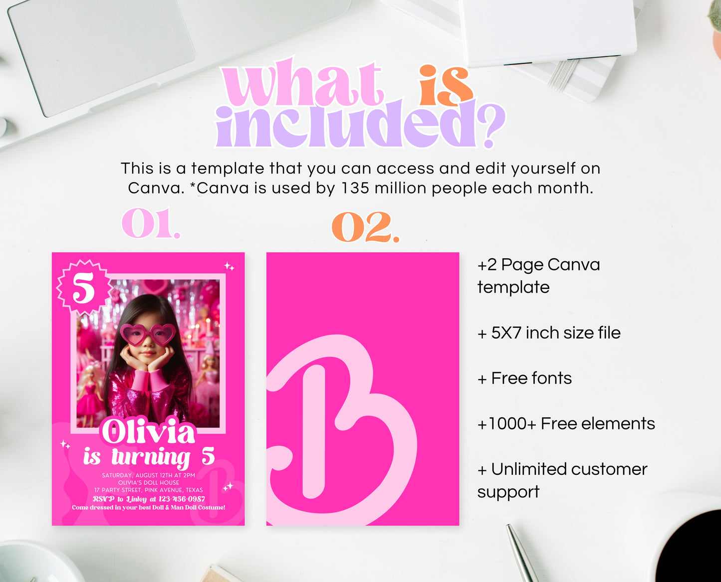 Editable Doll Box Birthday Invitation, Girl Glam Invite, Doll Birthday Invitation, Hot Pink Fashion Invite, Girl Pink Birthday Invite, GBP16