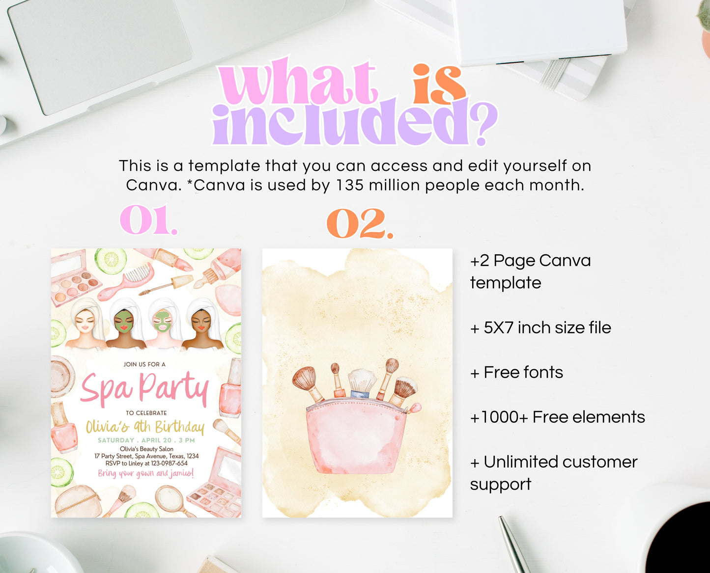 Editable Spa Girls Birthday Invitation, Spa Party Invite, Pamper Birthday Invite, Neutral Glam Party Invite, Spa Girl Birthday Invite, GBP09