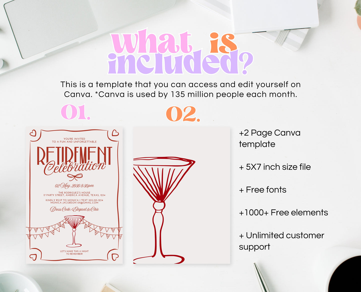 Editable Retirement Party Invitation, Retirement Invitation, Cocktail Retirement Invite, Doodle Retirement Party Invite, Instant Download
