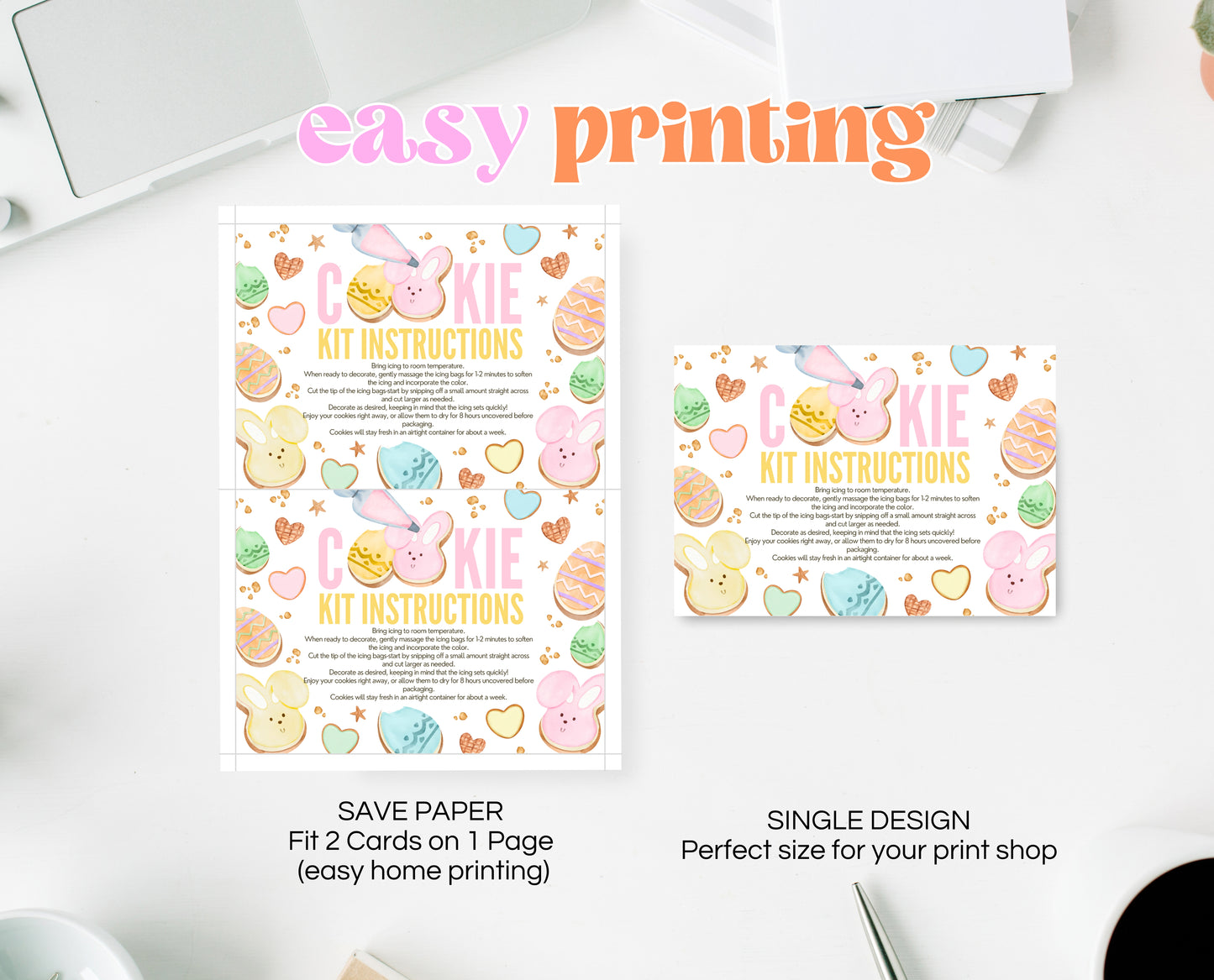 Editable Easter Cookie Kit Instructions Card, Decorate Your Own Easter Bunny Cookie, Cookie Decorating Kit DIY, Printable, Instant Download