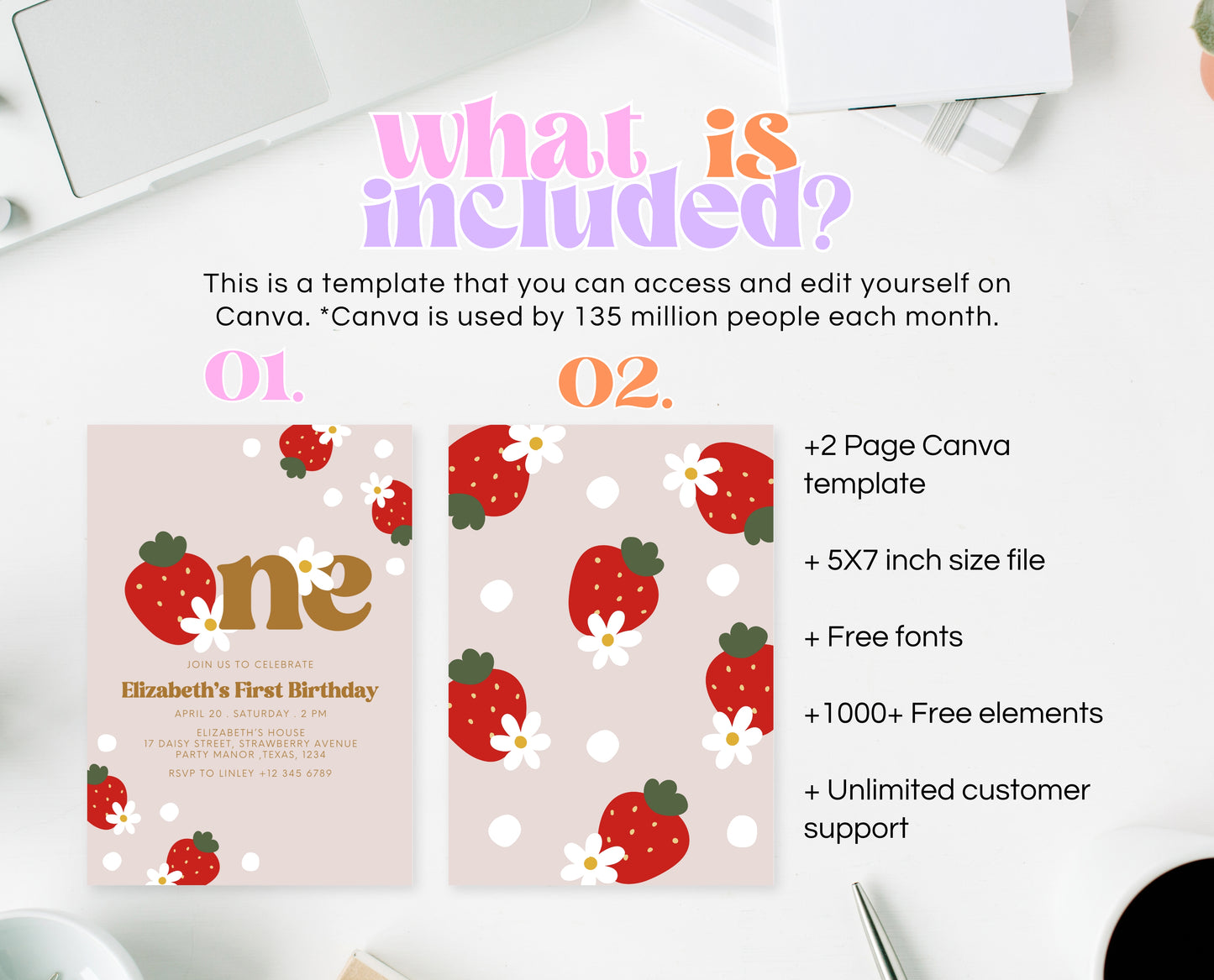 Editable Berry First Birthday Invitation, Strawberry 1st Birthday Girl Invite, Printable Strawberry First Birthday Girl Invitation, GBP02