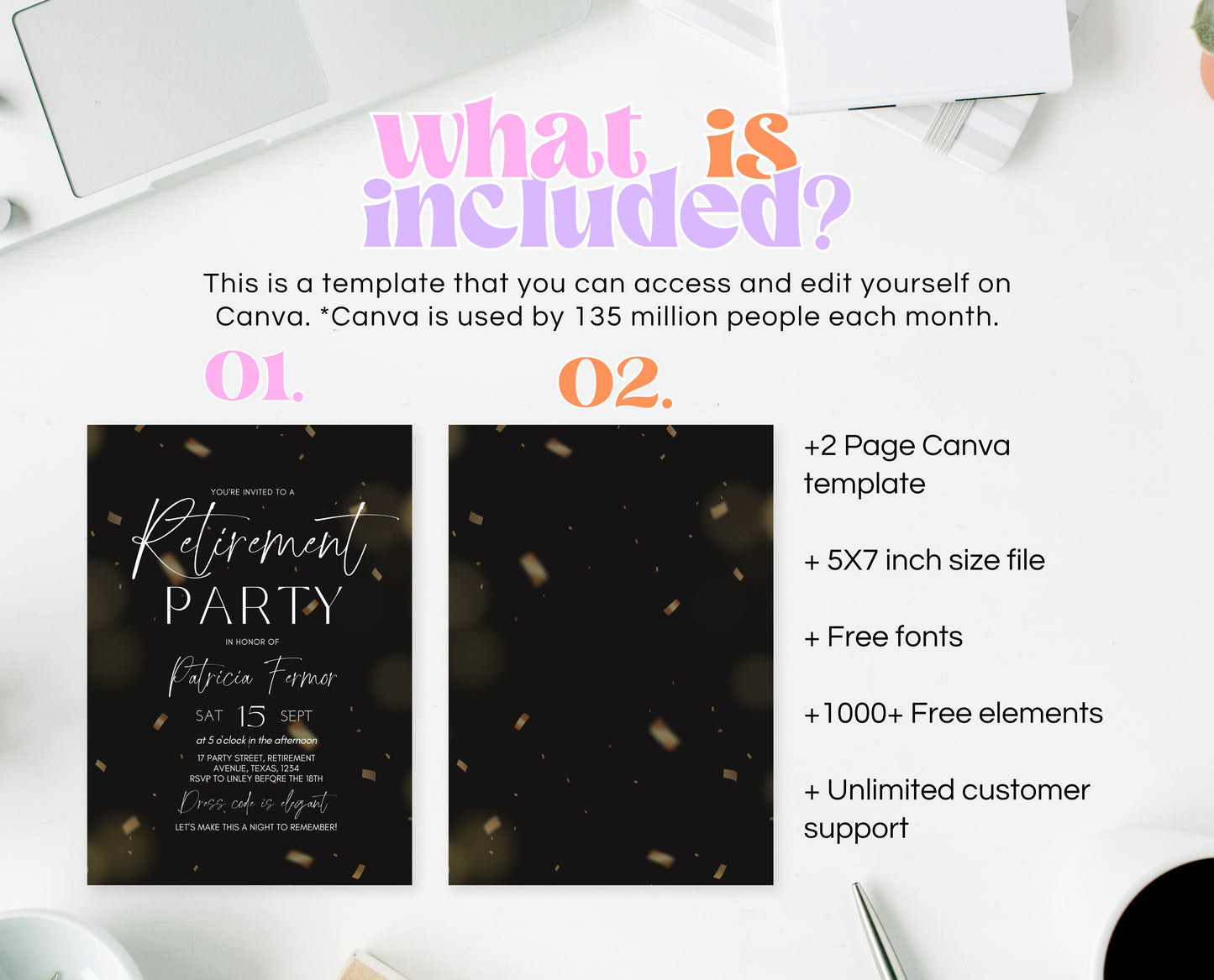 Editable Retirement Party Invitation, Retirement Invitation, Modern Retirement Invite, Minimalist Retirement Party Invite, Instant Download