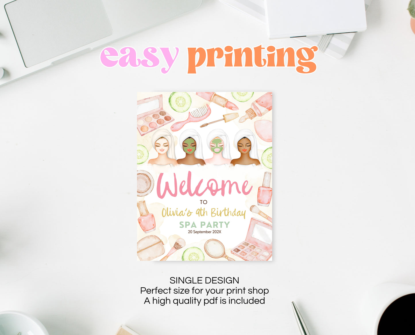 Editable Spa Girls Birthday Welcome Sign, Spa Party Decor, Pamper Birthday, Neutral Glam Party Welcome Banner, Boho Spa Girl Birthday, GBP09