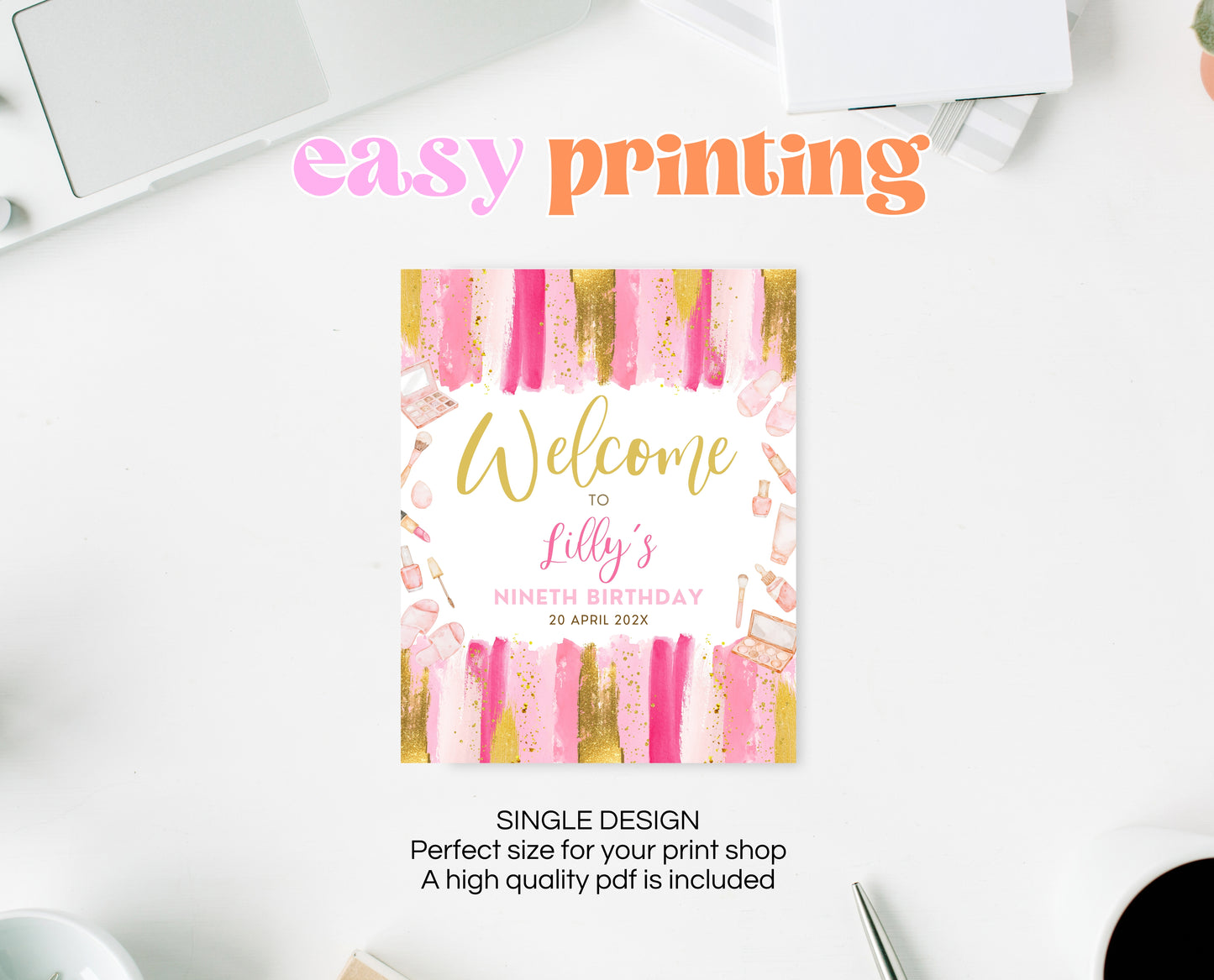 Editable Spa Birthday Welcome Sign, Spa Party Decor, Pamper Birthday, Pink Glam Party Welcome Banner, Pink Spa Girls Birthday Decor, GBP07