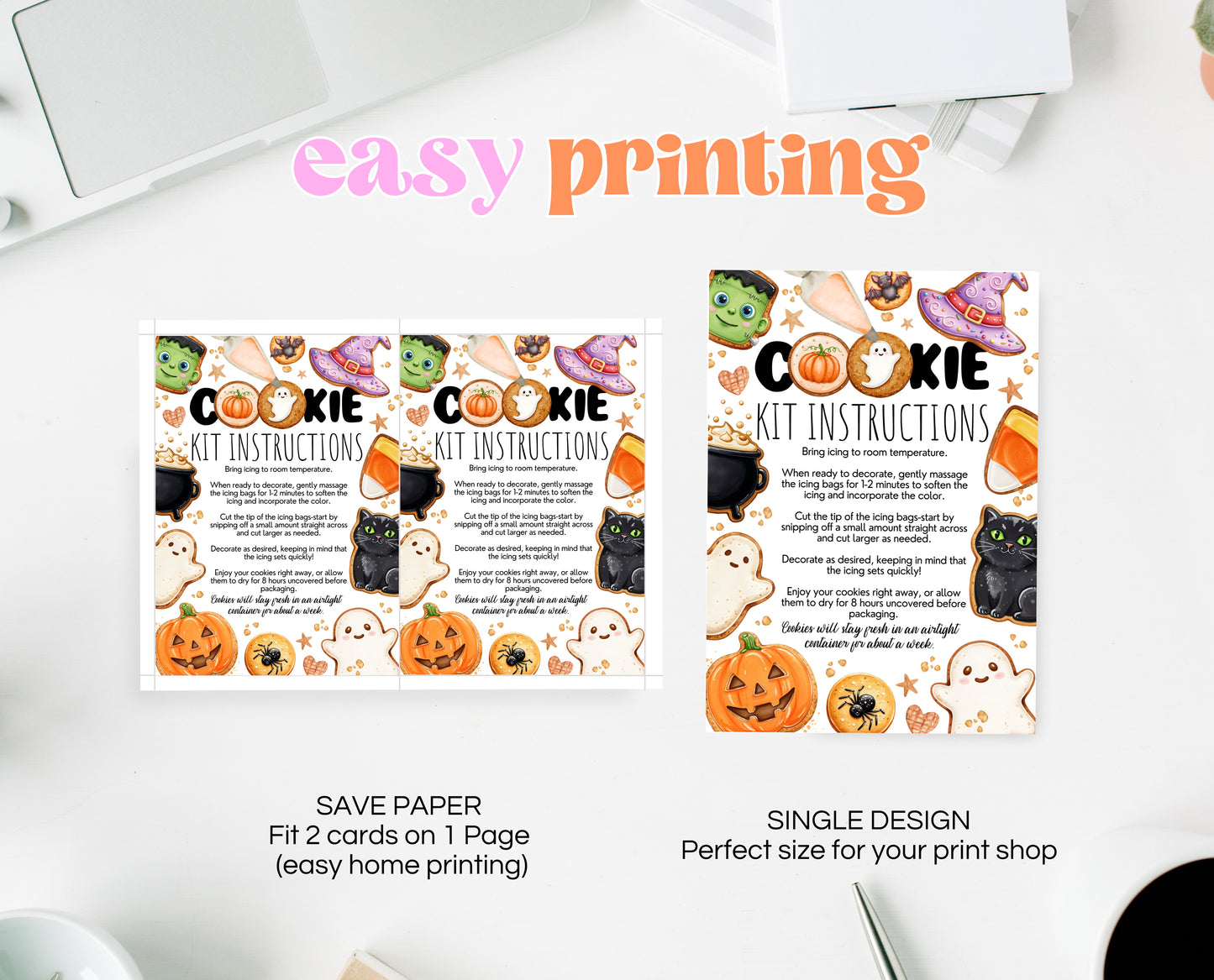 Editable Halloween Cookie Instructions Card Decorate Your Own Spooky Ghost Pumpkin Bat Kit DIY Trick Treat Printable Fall Instant Download