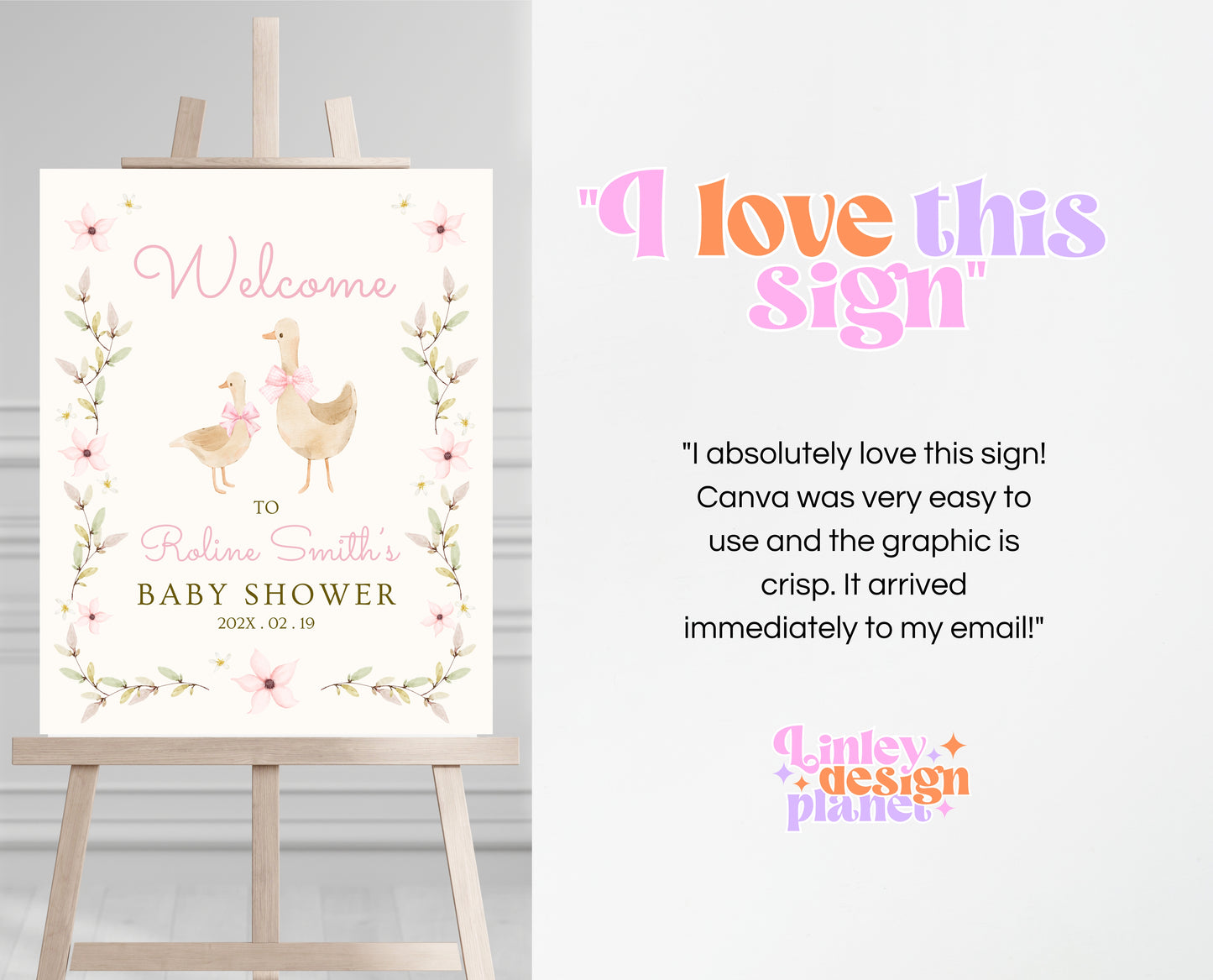 Editable Goose Baby Shower Welcome Sign, A Silly Goose Baby Shower, Floral Whimsical Goose Welcome Sign, Easter Baby Shower Theme, EPC01
