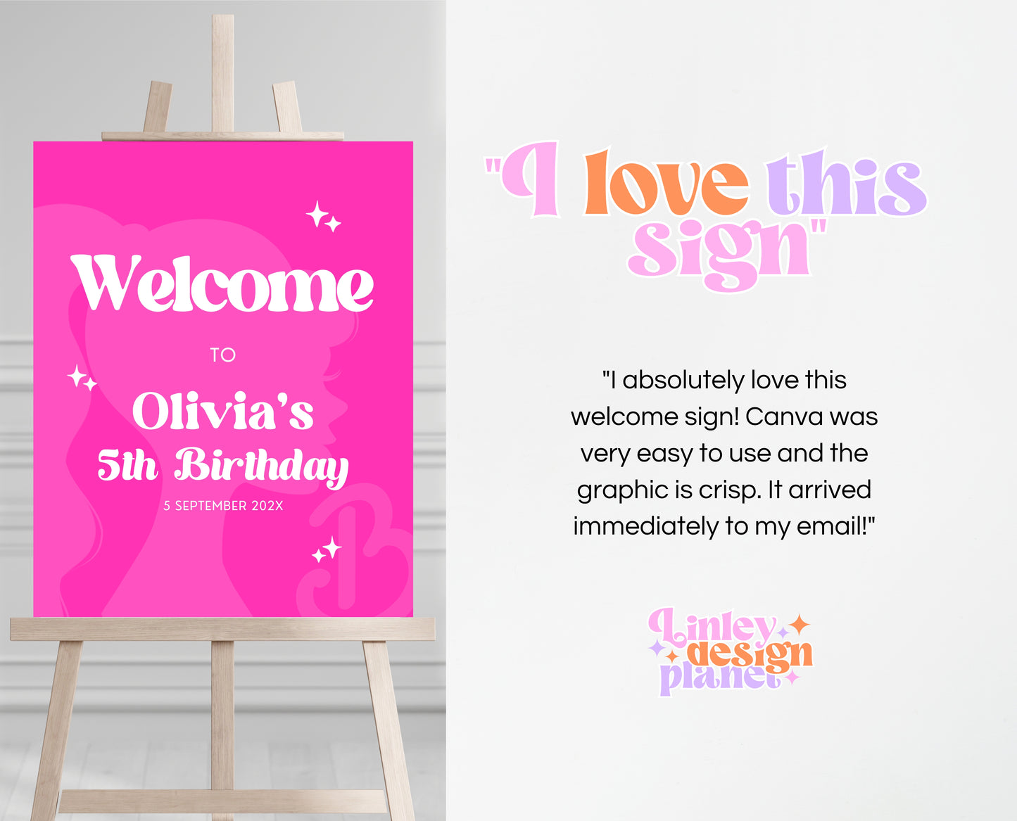 Editable Doll Box Birthday Welcome Sign, Girl Glam Doll Birthday Decorations, Hot Pink Fashion Party, Girl Pink Birthday Welcome Sign, GBP16