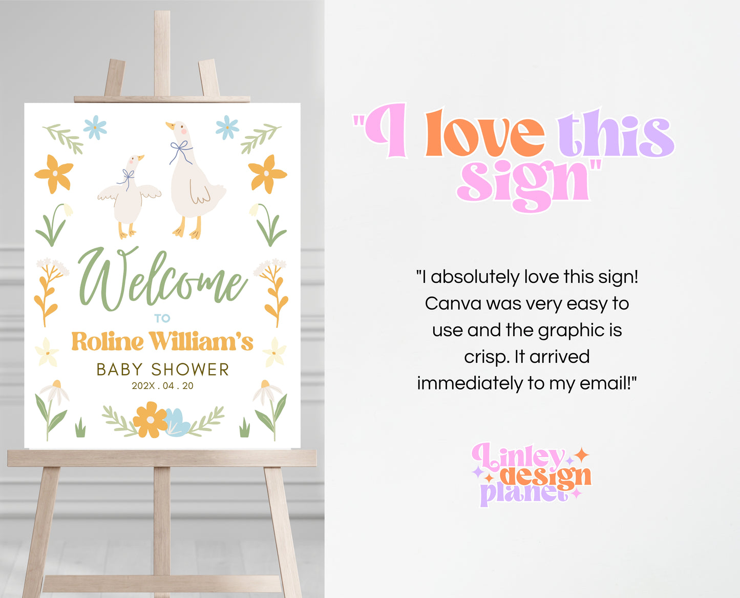 Editable Goose Baby Shower Welcome Sign, A Silly Goose Baby Shower, Floral Whimsical Goose Welcome Sign, Easter Baby Shower Theme, EPC02
