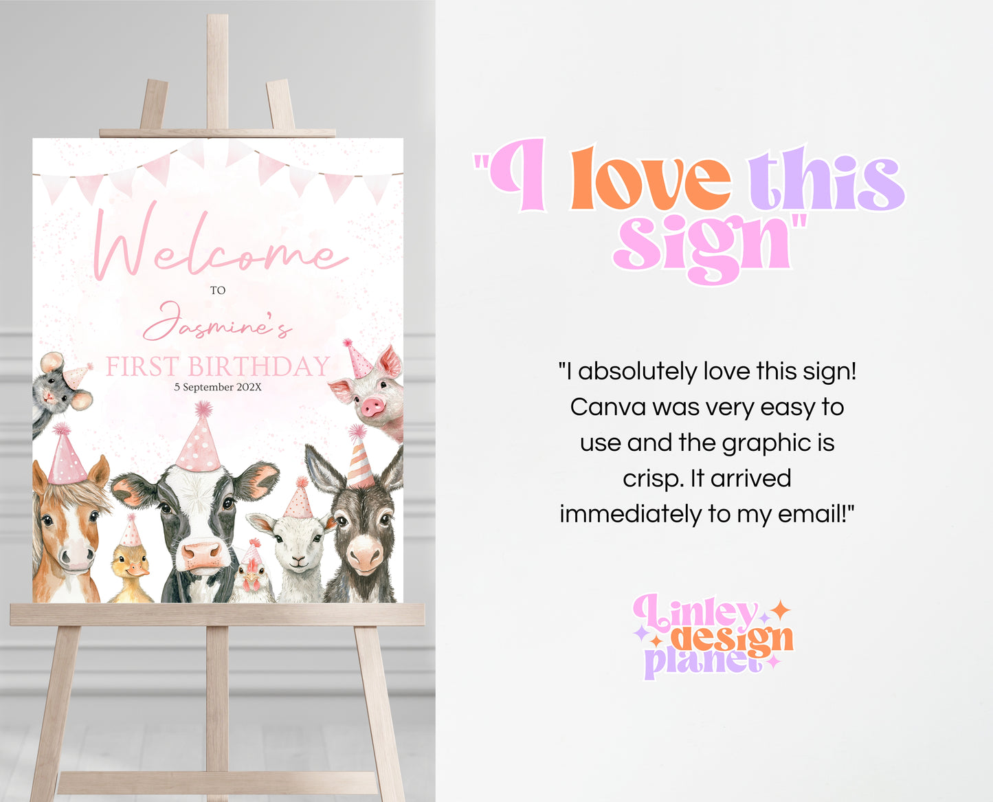 Editable Farm Girl Birthday Welcome Sign, Pink Farm Birthday Party Decor, Calling All Party Animals, Pink Farm Animals Welcome Banner, GBP14