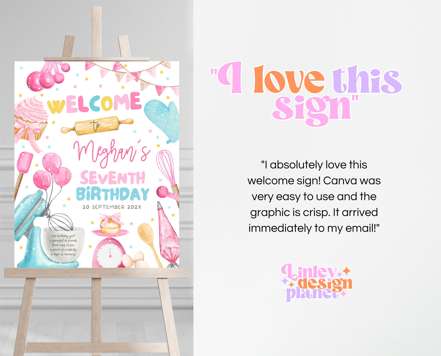 Editable Baking Birthday Party Welcome Sign Kids Cooking Party Poster Chef Party Banner Pink Baking Party Decor Instant Download GBP50