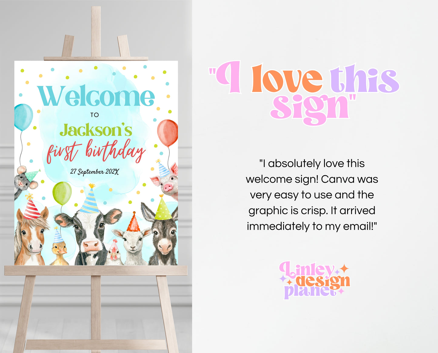 Editable Farm Boy Birthday Welcome Sign, Blue Farm Birthday Party, Calling All Party Animals, Blue Boy Farm Animal Party Welcome Sign, BBP06