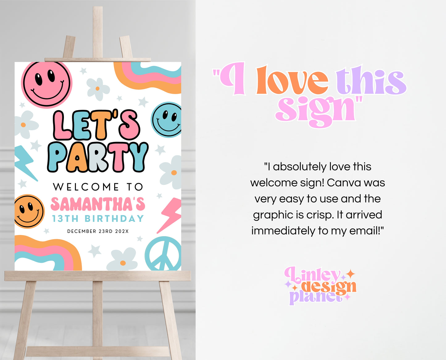Editable Retro Smiley Birthday Welcome Sign, Preppy Smile Theme, Pink Checkered Smiley Birthday Sign, Retro Smiley Girl Welcome Sign, GBP18