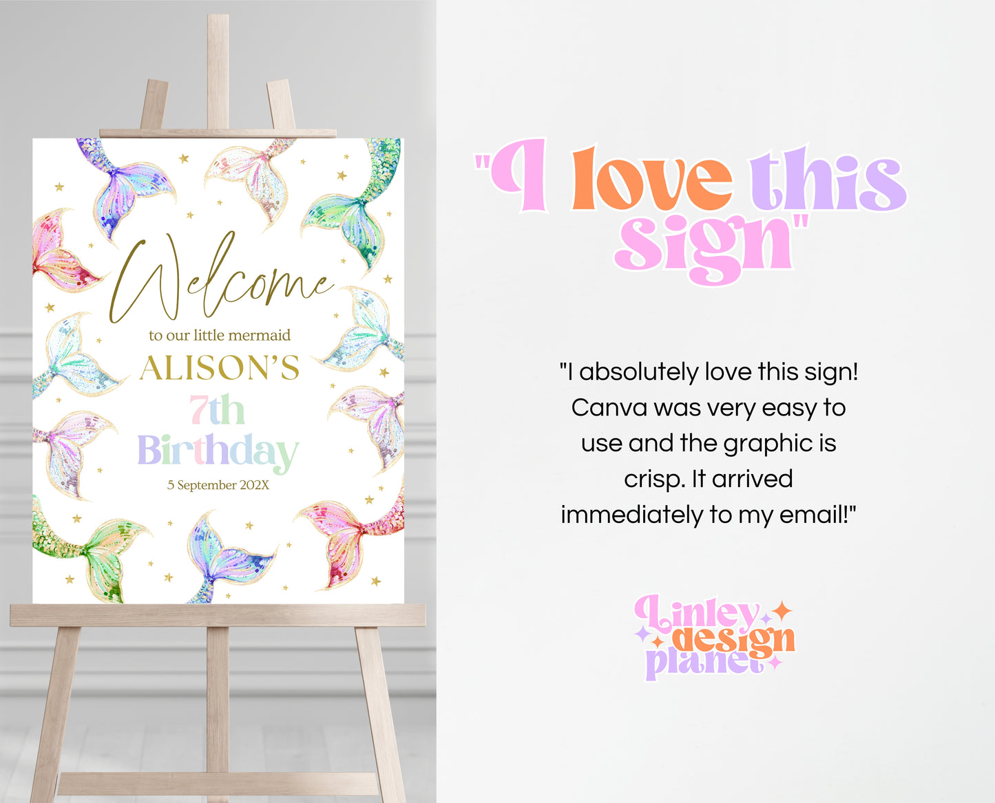 Editable Mermaid Tail Birthday Welcome Sign, Under the Sea Birthday Welcome Banner, Birthday Template, Pastel Rainbow Glitter Mermaid, GBP13
