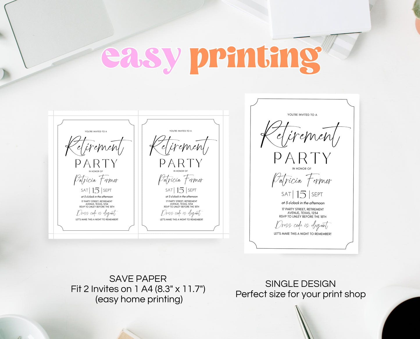 Editable Retirement Party Invitation, Retirement Invitation, Modern Retirement Invite, Minimalist Retirement Party Invite, Instant Download