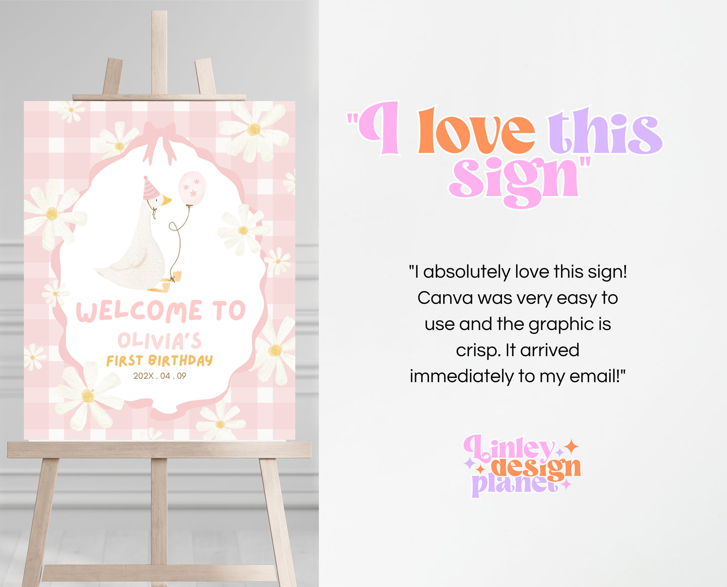 Editable One Silly Goose Birthday Welcome Sign, Girl 1st Birthday Sign, Pink Printable Sign, Goose First Birthday Welcome Banner Sign, EPC03