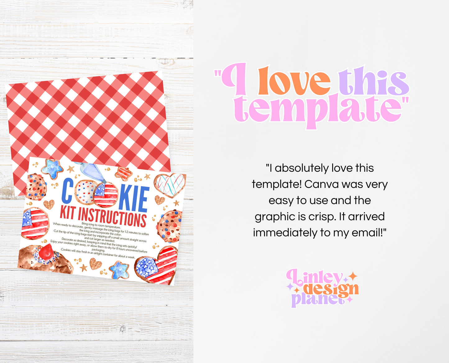 Editable 4th Of July Cookie Instructions Card, Decorate Your Own 4th Of July Cookie, Cookie Decorating Kit DIY, Printable, Instant Download