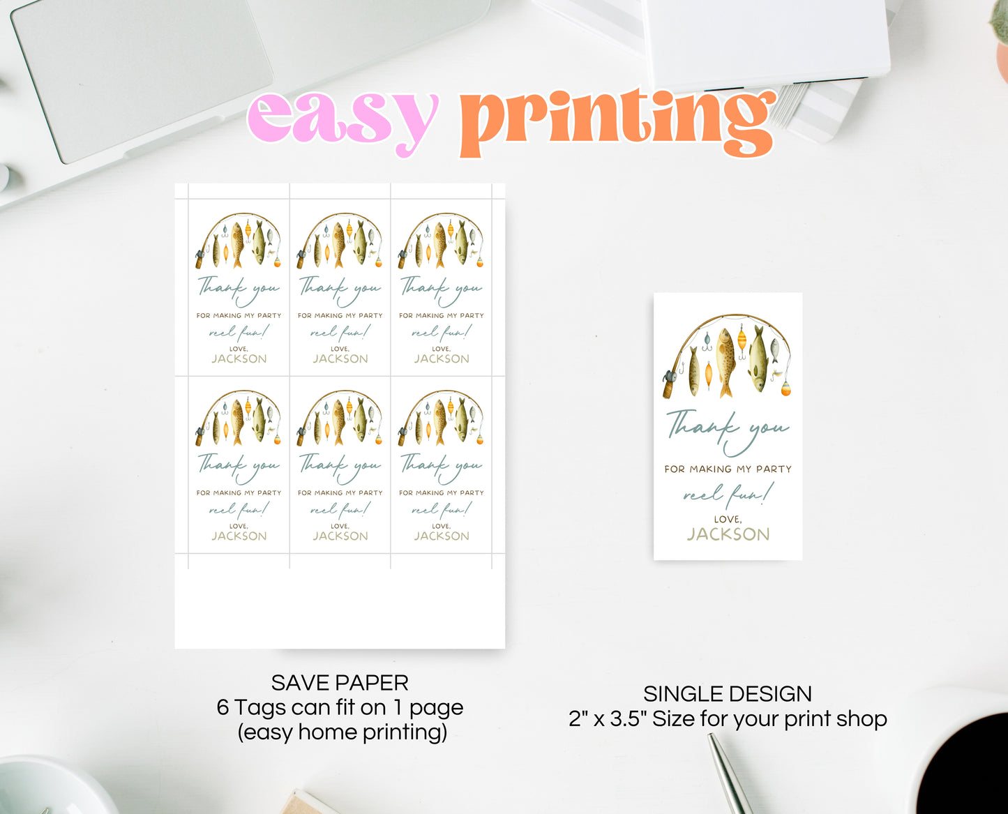 Editable Fishing Birthday Thank You Tag Favor Card Gone Fishing Blue Boy O Fish Ally Party Printable Digital Template Gift Label BBP18