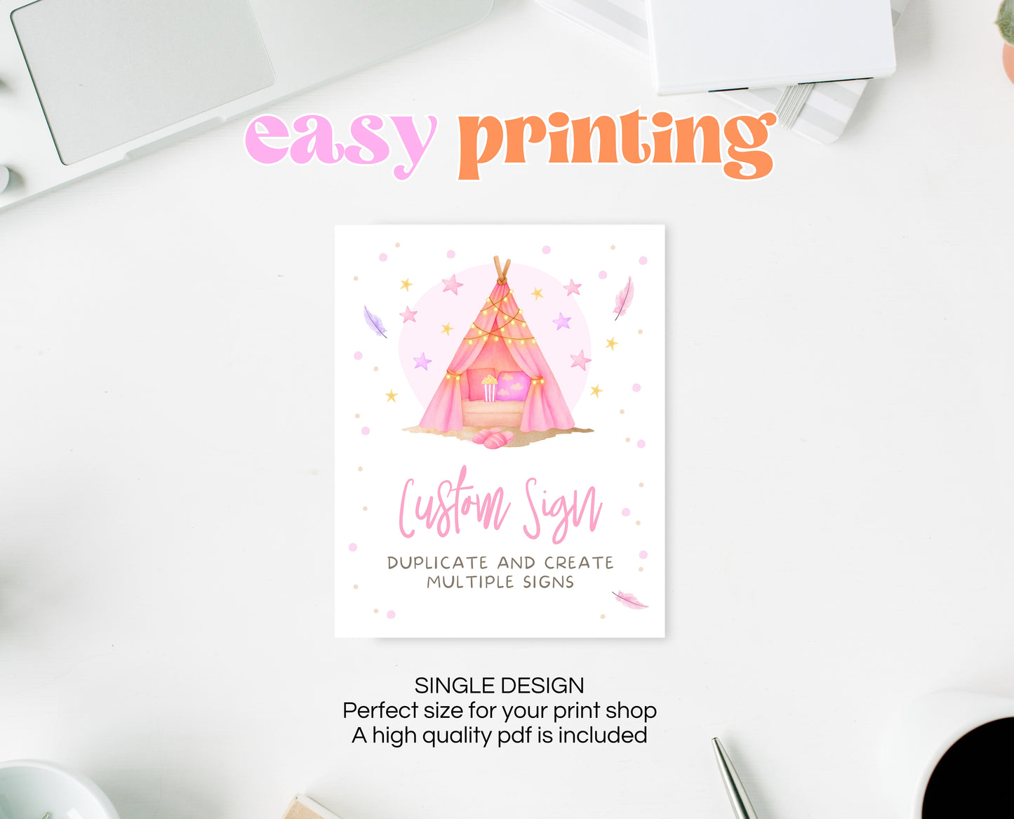 Editable Slumber Party Table Sign Custom Spa Sleepunder Glamping Theme Pink Tween Teen Printable Signage Template Instant Download GBP51