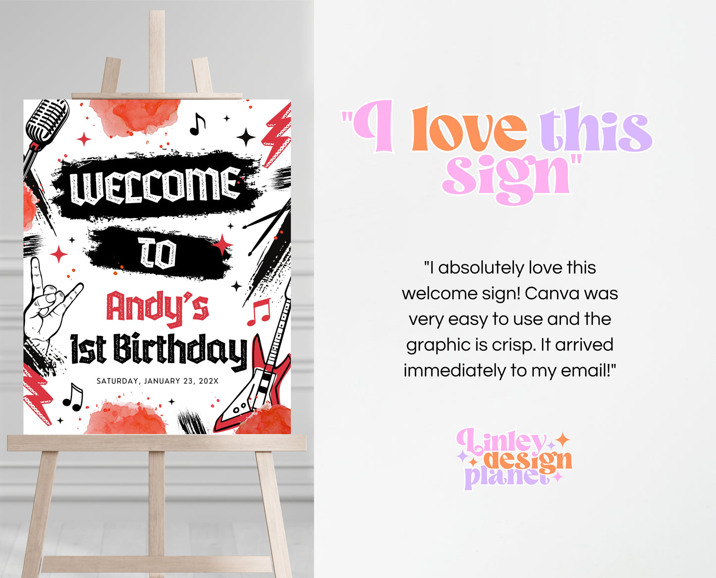 Editable Rock And Roll Birthday Welcome Sign, Boy Rock And Roll Party, Punk Rock Birthday Welcome Banner, Red Rock First Birthday, BBP08