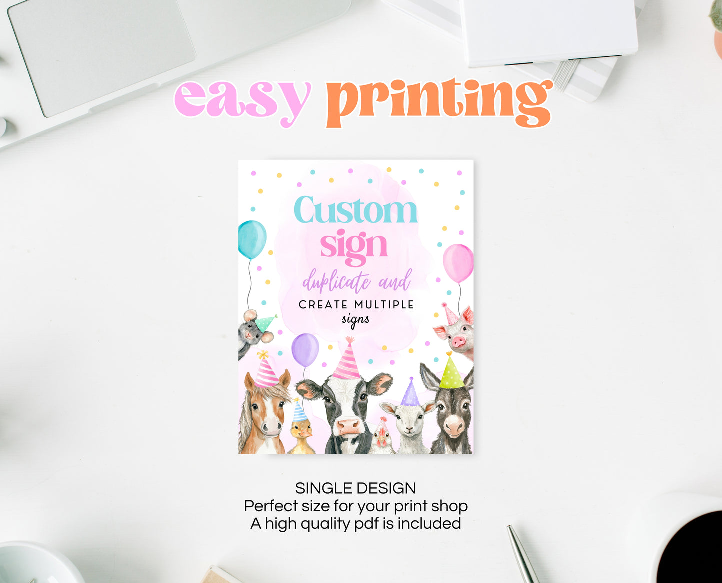 Editable Farm Girl Birthday Custom Sign, Pink Farm Birthday Party Decor, Calling All Party Animals, Pink Rainbow Farm Custom Banner, GBP15