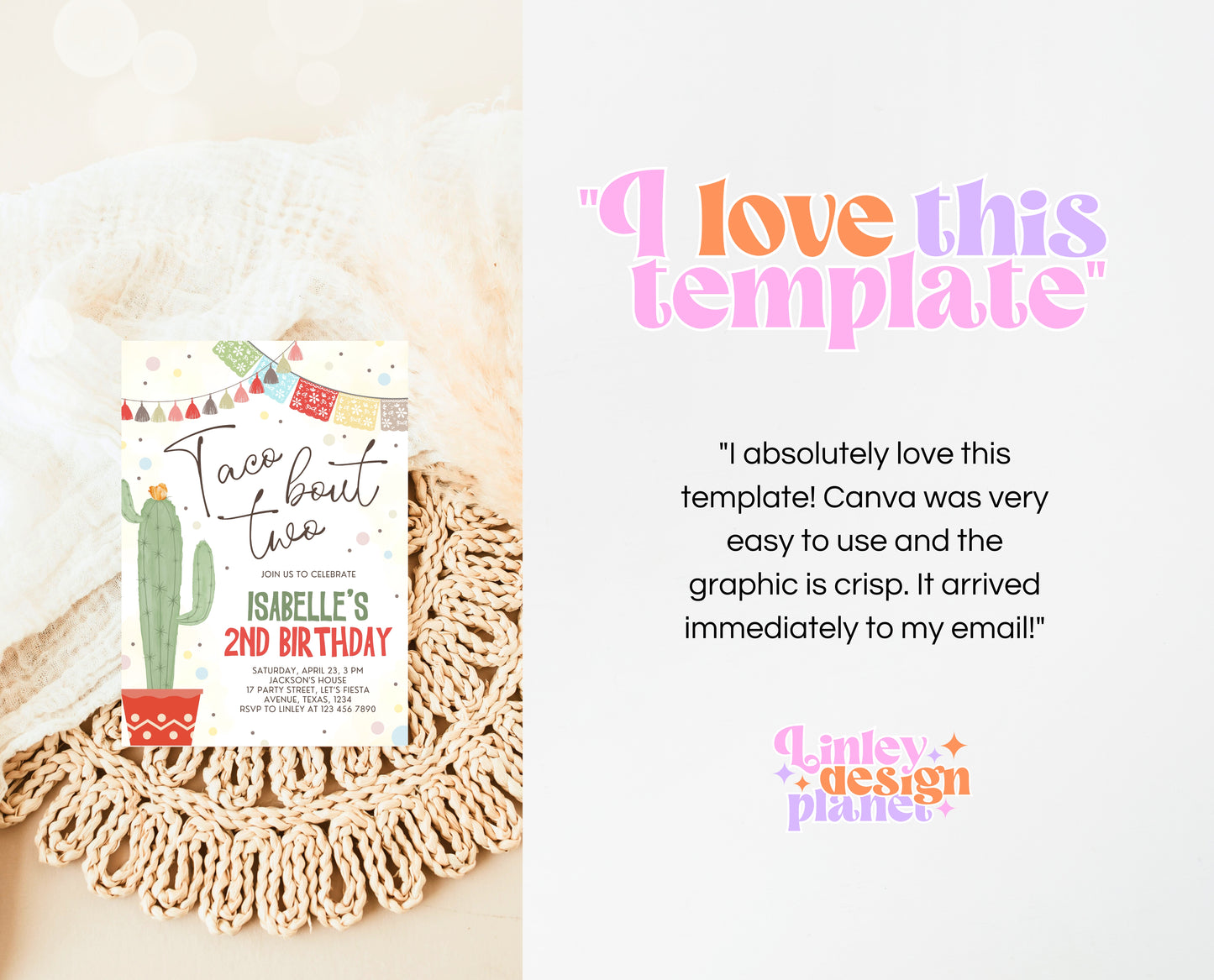 Editable Fiesta Taco Bout Two Birthday Invitation, 2nd Fiesta Birthday, Cactus Mexican Birthday, Fiesta Party Invite, BBP05