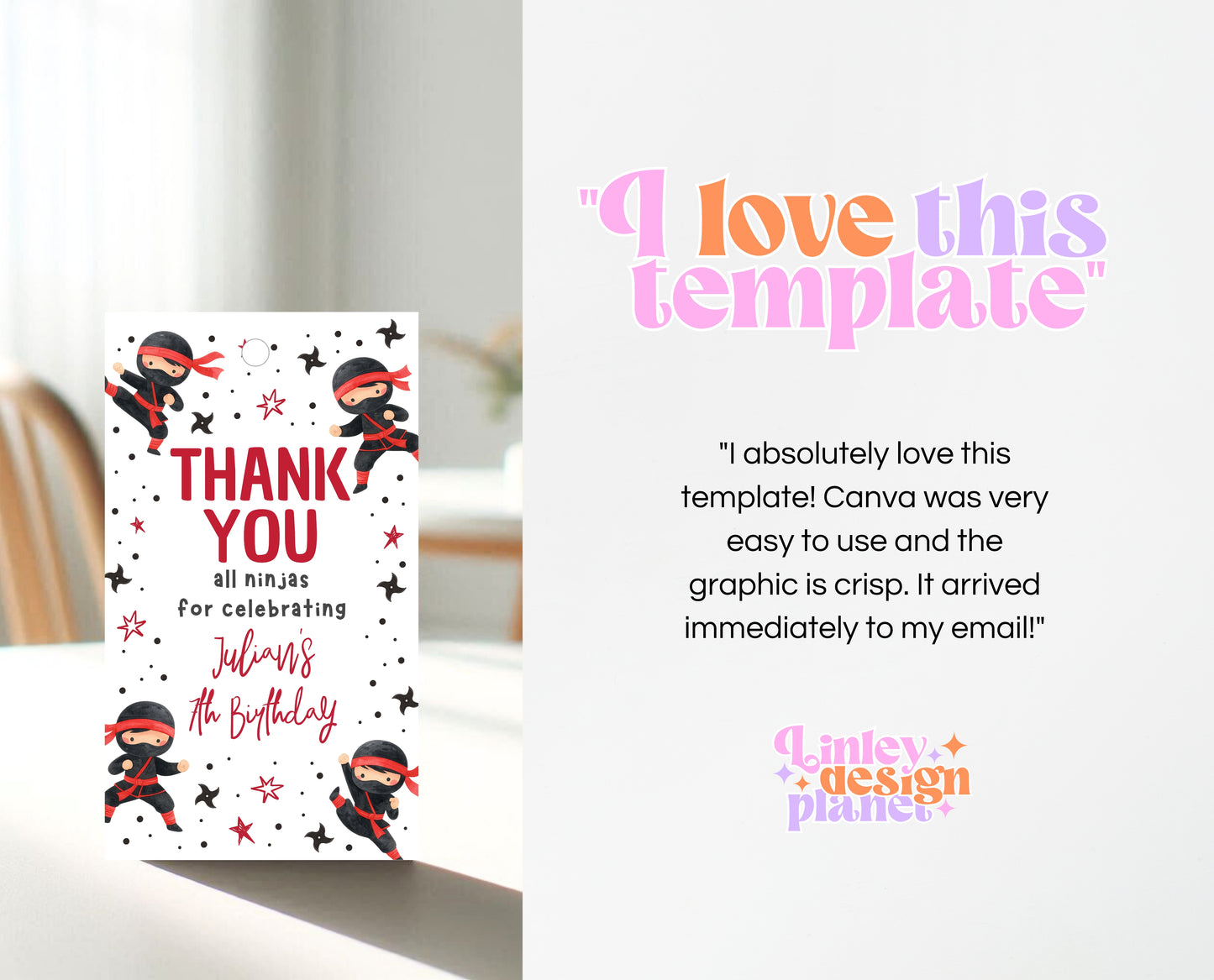 Editable Ninja Party Favor Tag Thank You Card Karate Birthday Tag Printable Ninja Gift Tag Instant Download Martial Arts Party BBP19