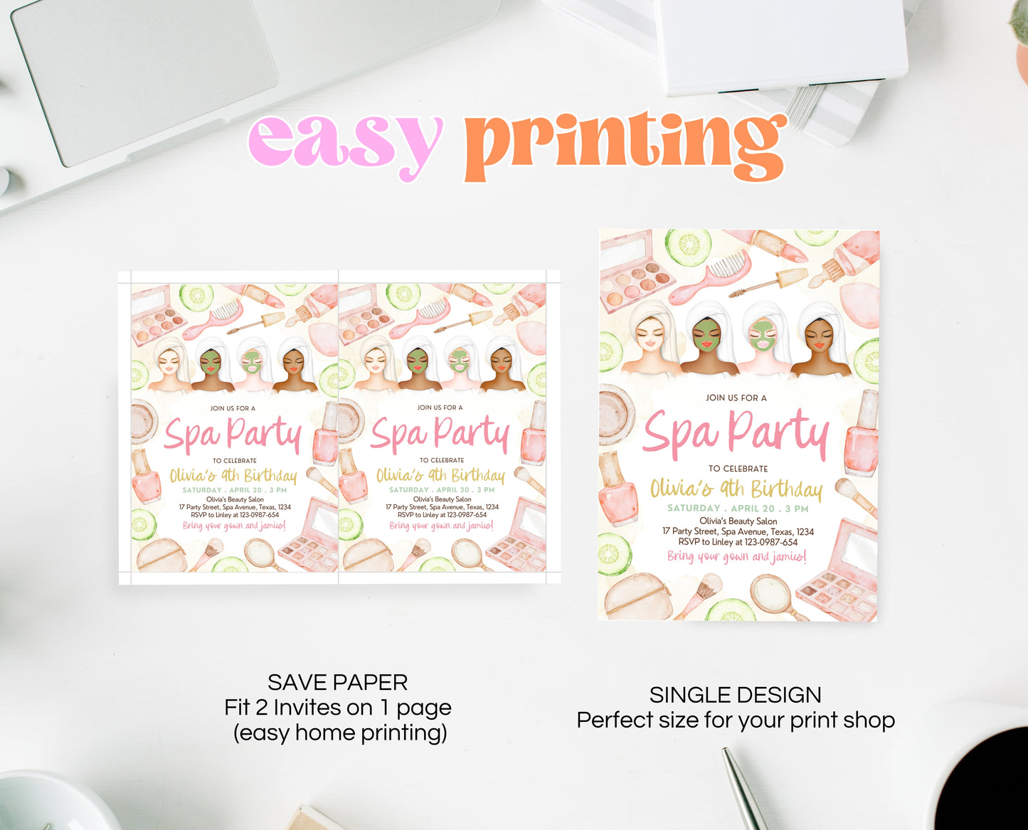 Editable Spa Girls Birthday Invitation, Spa Party Invite, Pamper Birthday Invite, Neutral Glam Party Invite, Spa Girl Birthday Invite, GBP09