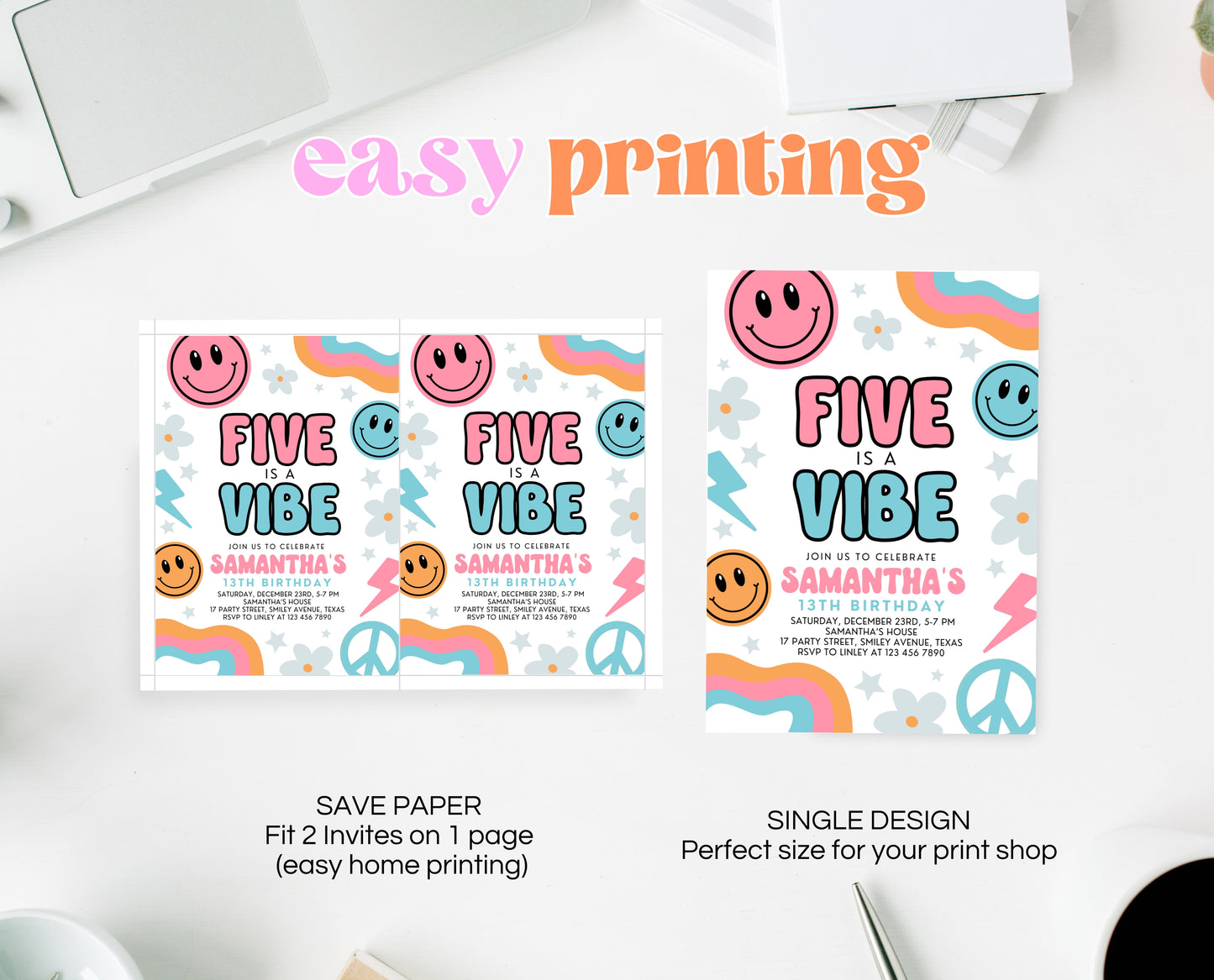 Editable Retro Smiley Birthday Invitation, Retro Smiley Birthday Party, Printable Smiley Birthday Party, Pin Groovy Smiley Invite, GBP18