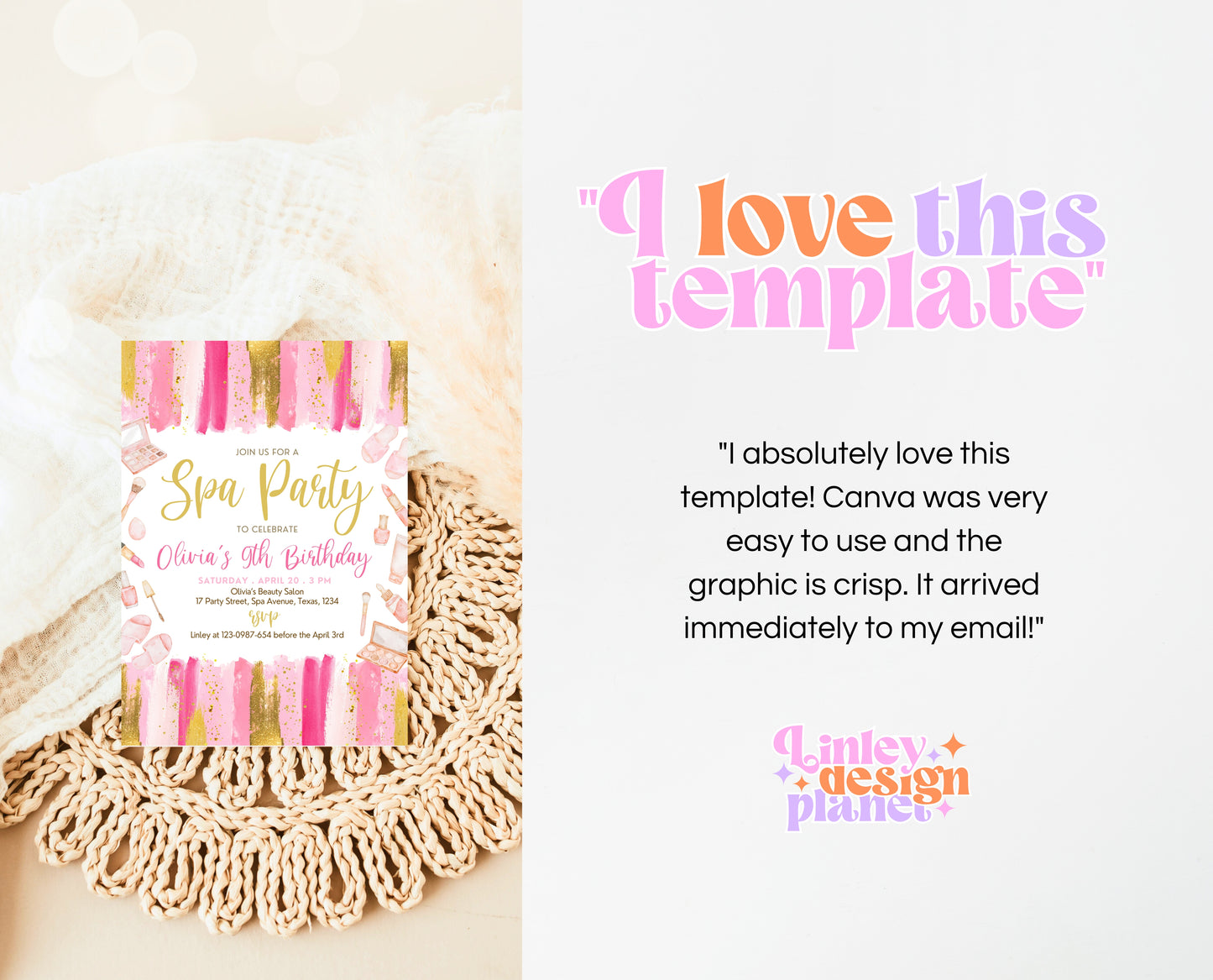Editable Spa Birthday Invitation, Spa Party Invite, Pamper Birthday Invite, Pink Glam Party Invite, Spa Girls Birthday Invitation, GBP07