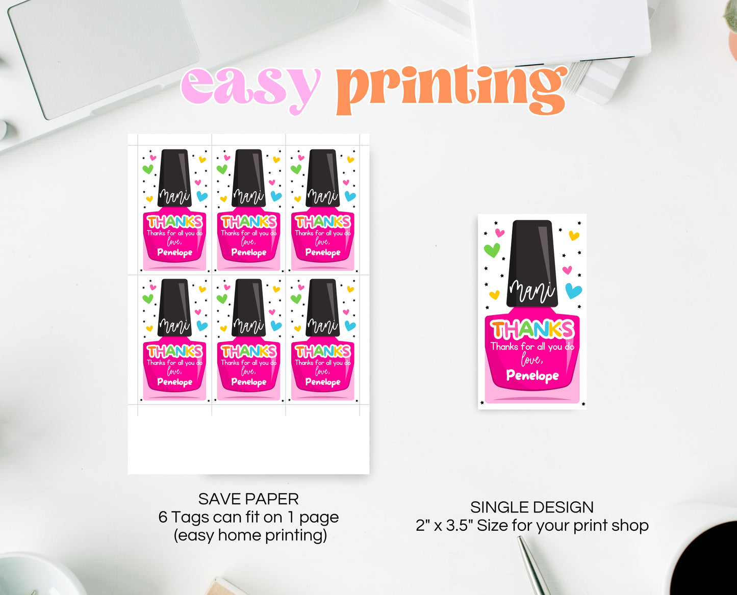 Editable Nail Polish Appreciation Gift Tag, Printable Mani Thanks Teacher Staff Favor Tag, Editable Manicure Thank You Tag, Instant Download