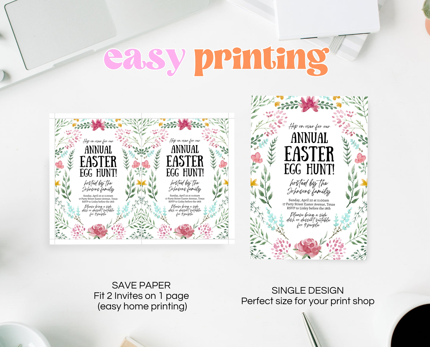 Editable Floral Easter Brunch Invitation, Printable Easter Party Invitation, Wildflower Easter Invite, Boho Floral Easter Brunch Invitation