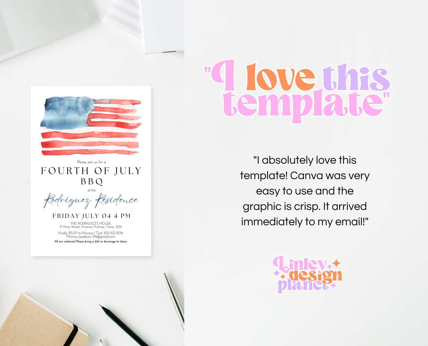 Editable Modern 4th Of July Invitation, Independence Day BBQ Invite, American Barbeque Invitation, July 4th BBQ Invite, July Fourth Invite