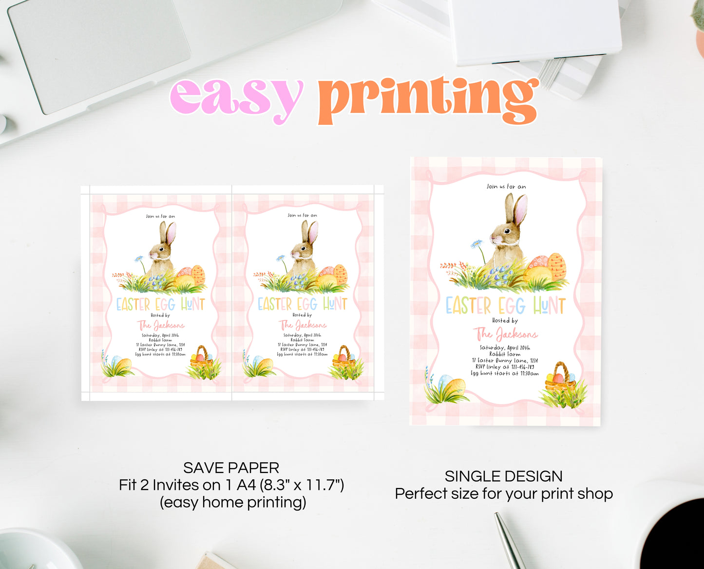 Editable Easter Egg Hunt Invitation, Bunny Invitation, Pink Easter Invitation, Easter Egg Dinner Invitation, Easter Egg Hunt Invite, EPC13
