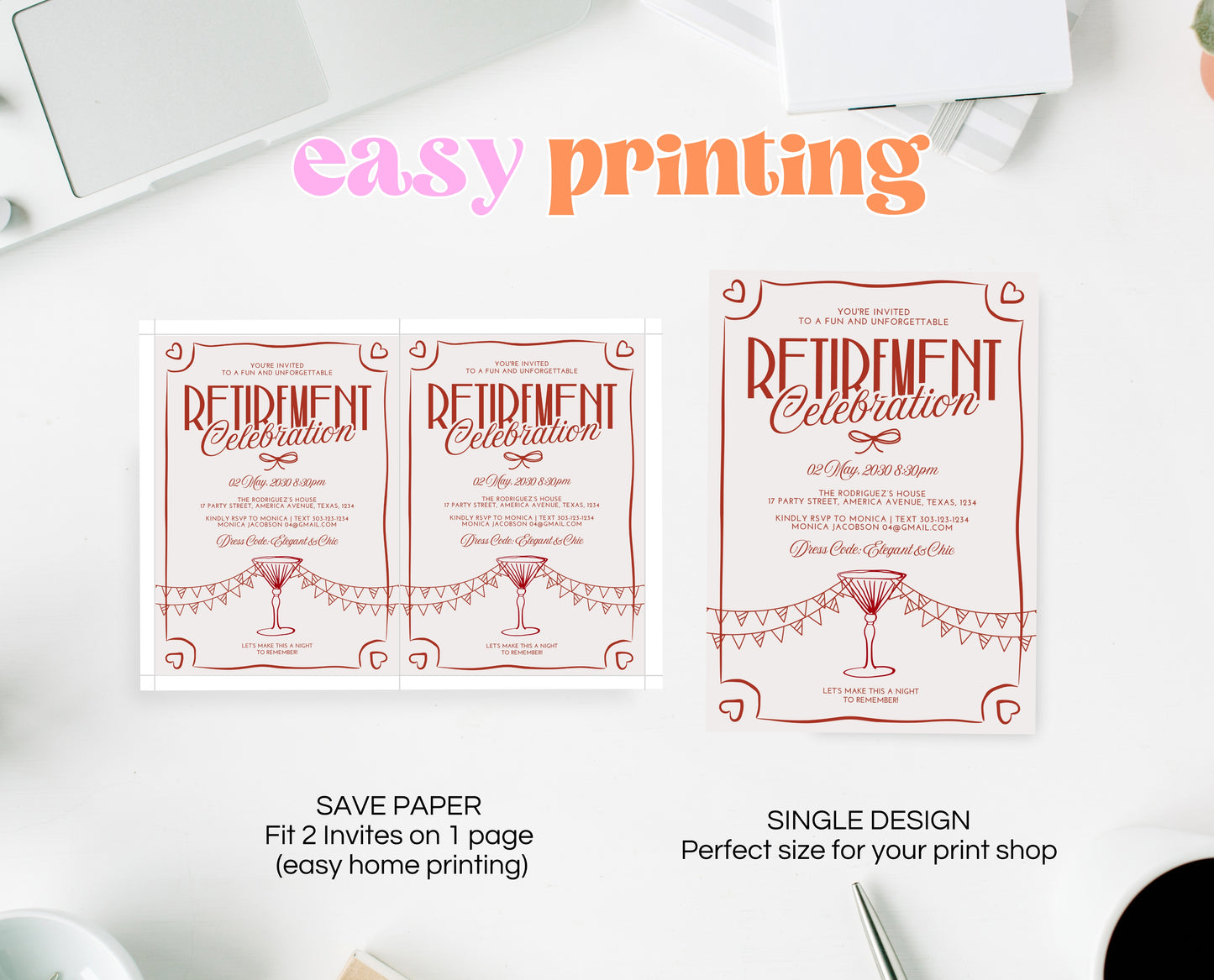 Editable Retirement Party Invitation, Retirement Invitation, Cocktail Retirement Invite, Doodle Retirement Party Invite, Instant Download