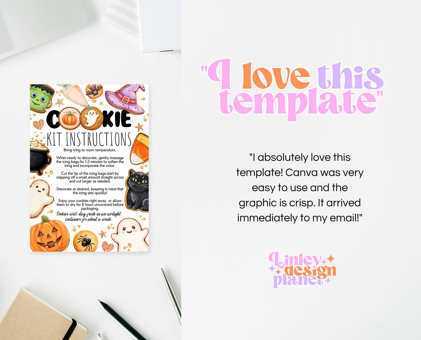 Editable Halloween Cookie Instructions Card Decorate Your Own Spooky Ghost Pumpkin Bat Kit DIY Trick Treat Printable Fall Instant Download