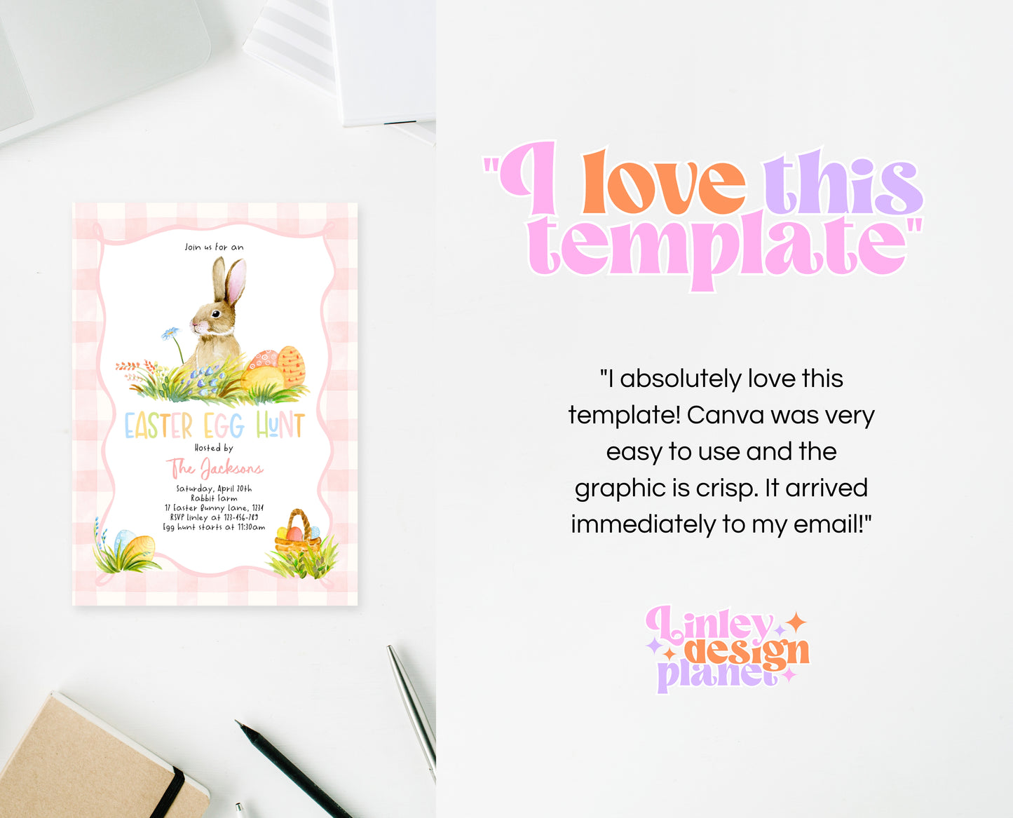 Editable Easter Egg Hunt Invitation, Bunny Invitation, Pink Easter Invitation, Easter Egg Dinner Invitation, Easter Egg Hunt Invite, EPC13
