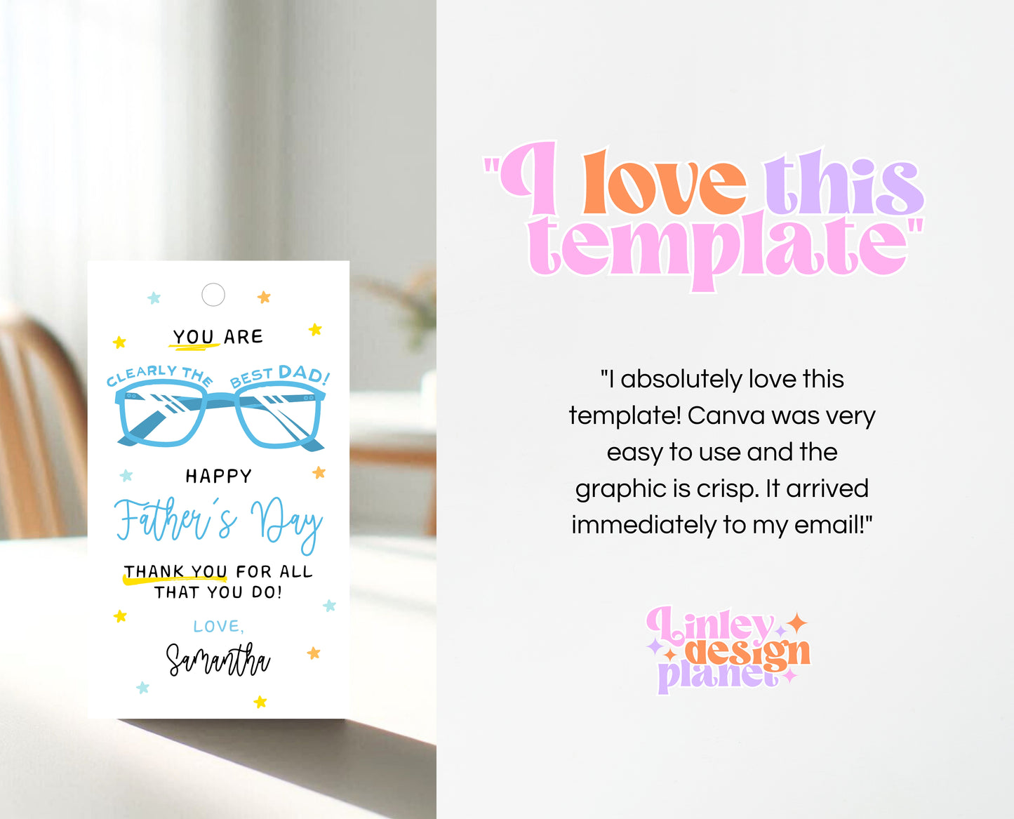 Editable Father's Day Glasses Gift Tag, Printable You Are Clearly The Best Dad Tag, Fathers Day Tag, Happy Father's Day, Instant Download