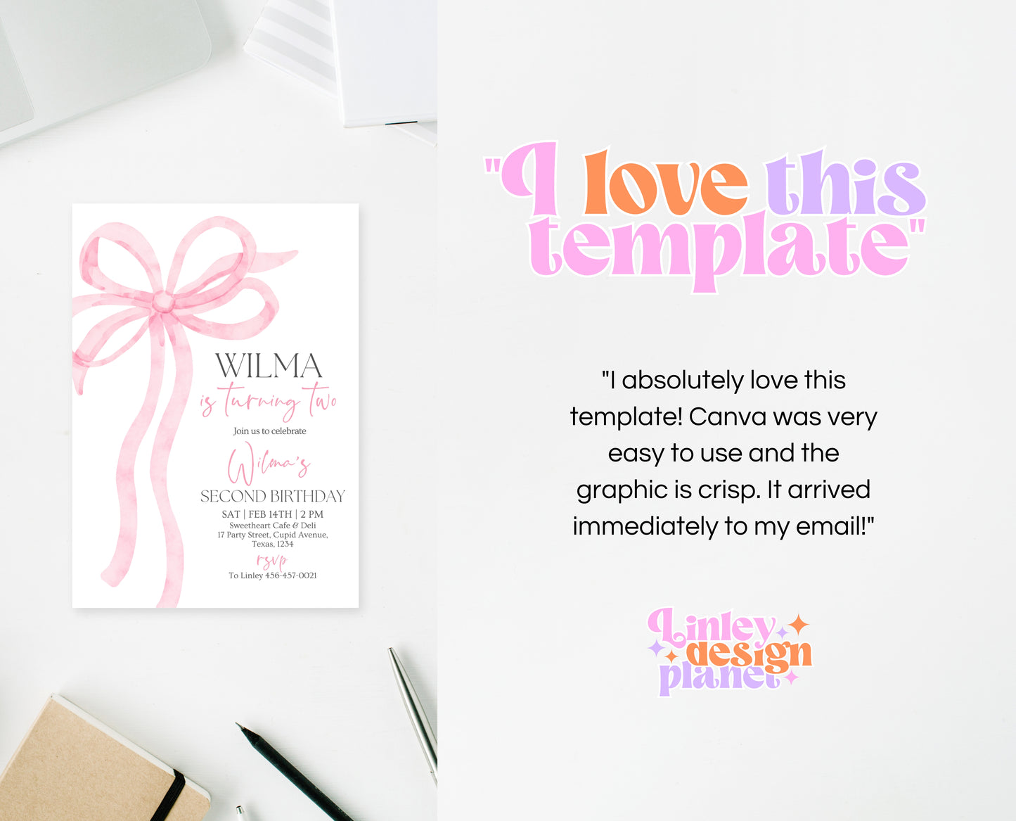 Editable Pink Bow Birthday Invitation, Girl First Birthday Printable, Pink Coquette Bow Invitation Birthday Girl Invite, Bow Invite, VDC12