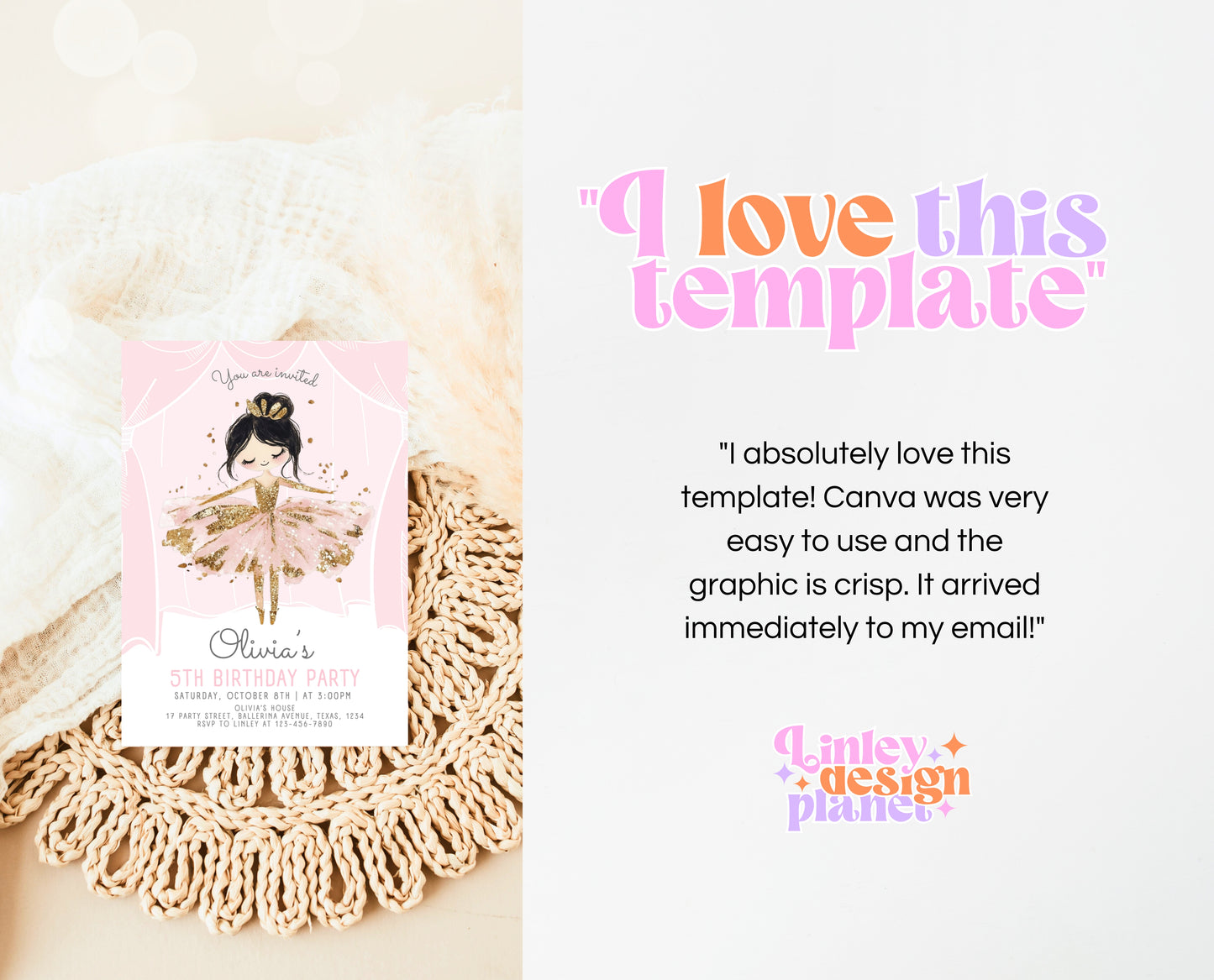 Editable Ballerina Birthday Invitation, Pink Ballet Birthday Invite, Ballet Dancer Party, Printable Ballet Invite, Instant Download, GBP49