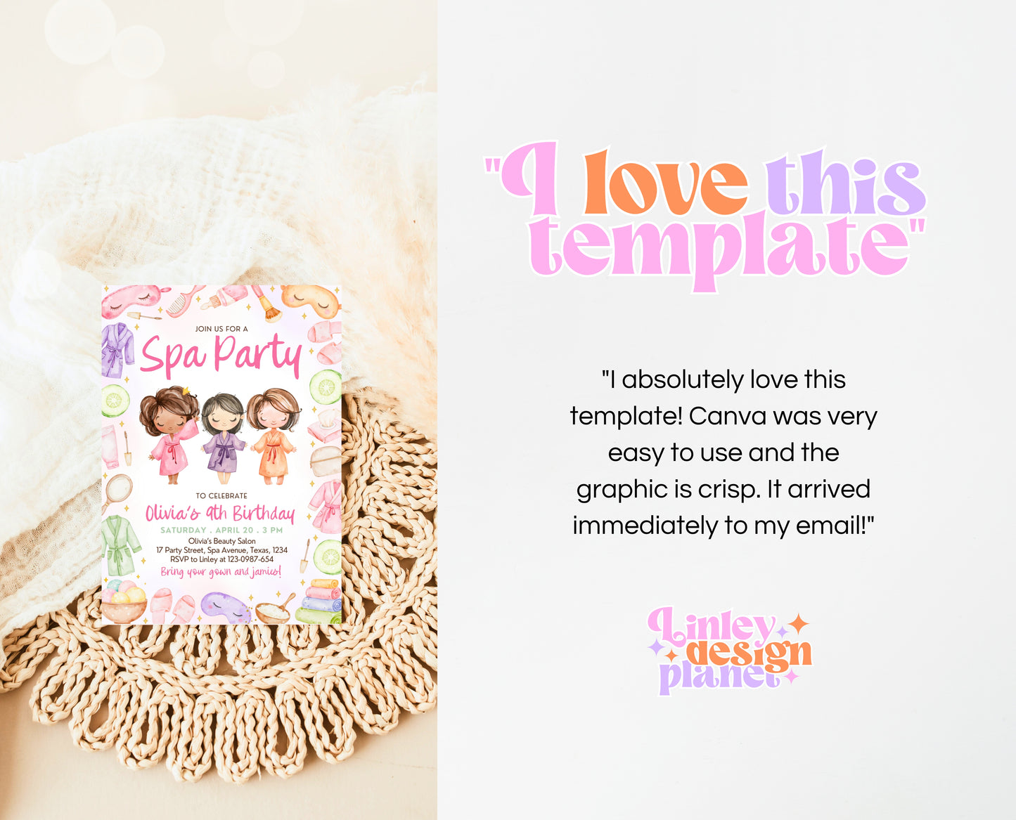 Editable Spa Birthday Invitation, Spa Party Invite, Pamper Birthday Invite, Pink Glam Party Invite, Spa Girls Birthday Invitation, GBP08