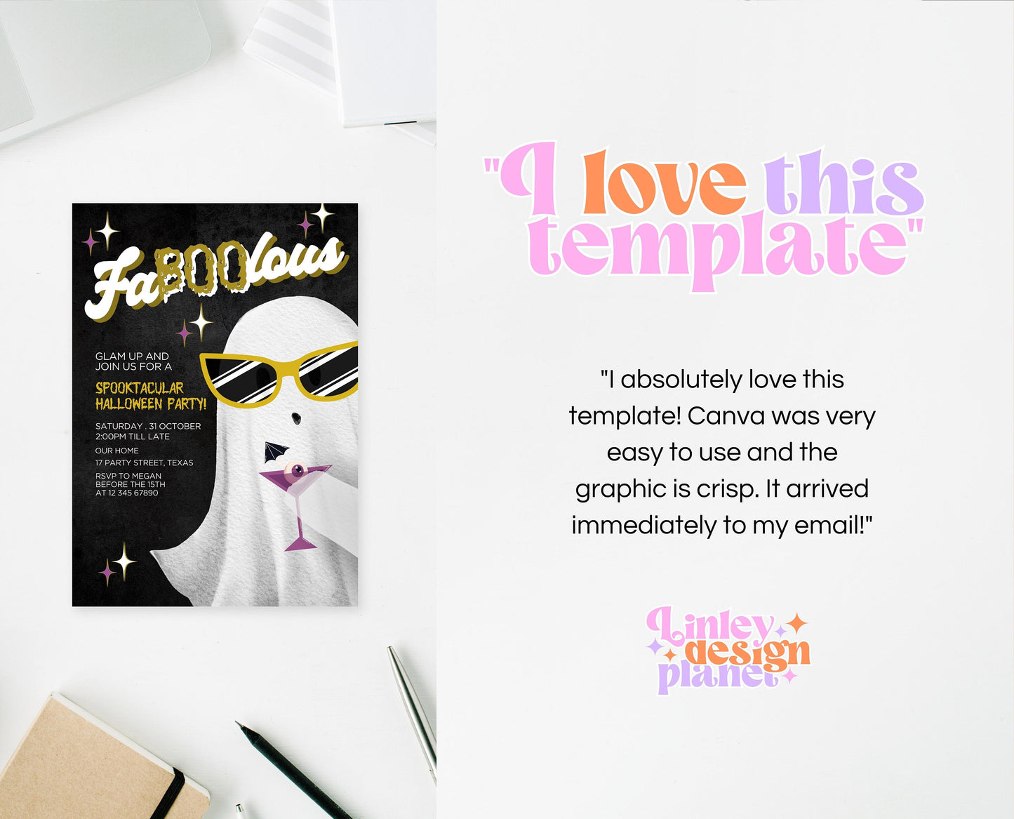 Editable FaBOOlous Girls Night Halloween Invitation Template, Ghosts And Cocktails Invitation, Spooky Party Invitation Printable