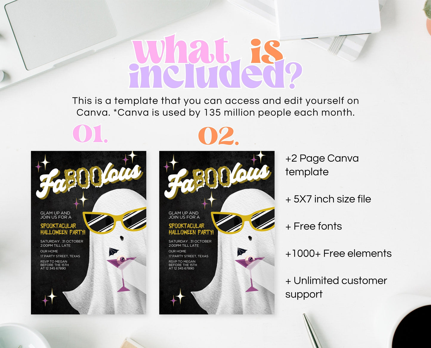 Editable FaBOOlous Girls Night Halloween Invitation Template, Ghosts And Cocktails Invitation, Spooky Party Invitation Printable