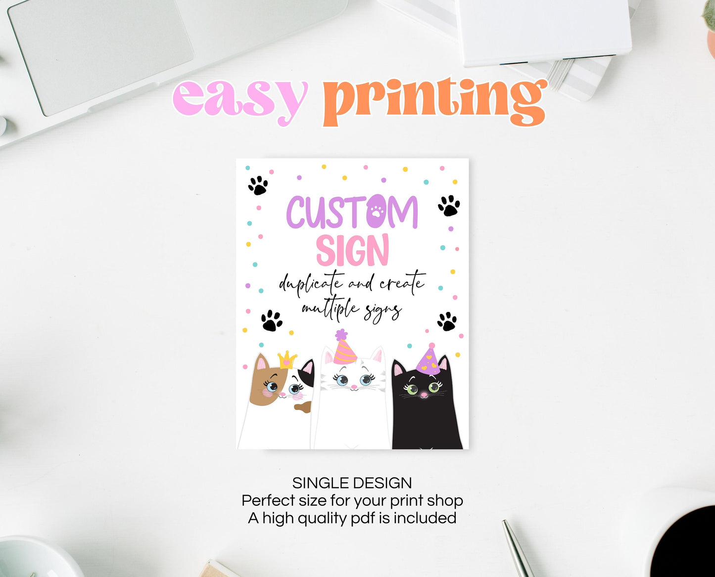 Cat Birthday Custom Sign, Cat Birthday Signs, Party Cat Fully Editable Sign, Birthday Kitten Sign, Printable Cat Party Sign, KGBP01