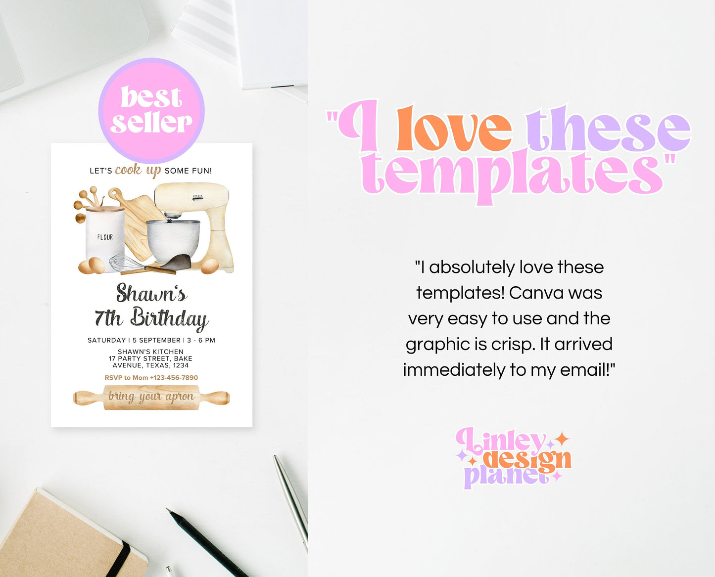 Editable Cooking Birthday Invitation Bundle, Baking Cooking Party, Chef Kitchen Birthday Invite, Kids Bakery Birthday Invitation Set