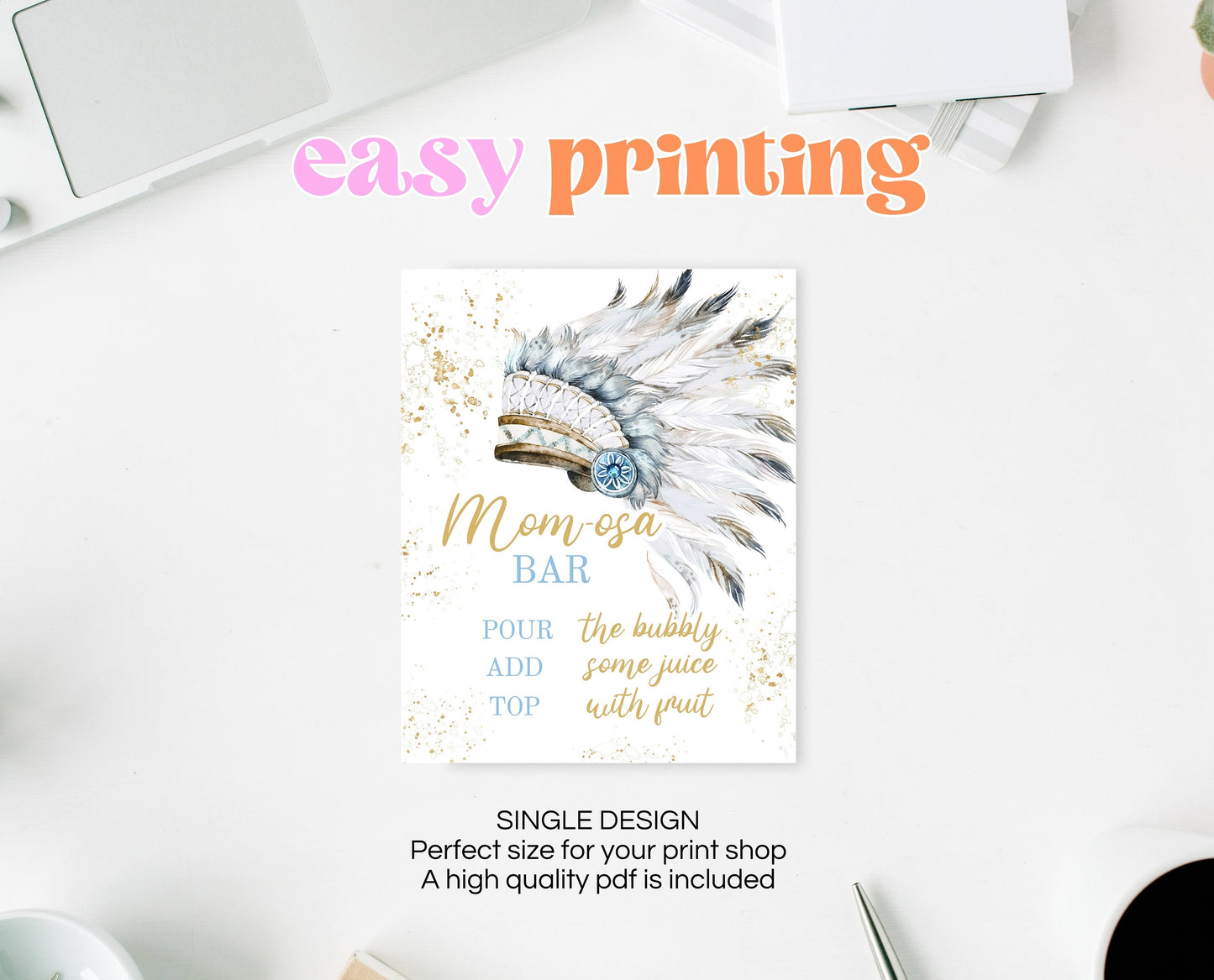 Momosa Sign Tribal Native American Indian Baby Shower, Tribal Boy Baby Shower Sign, Little Chief Tribal Baby Shower