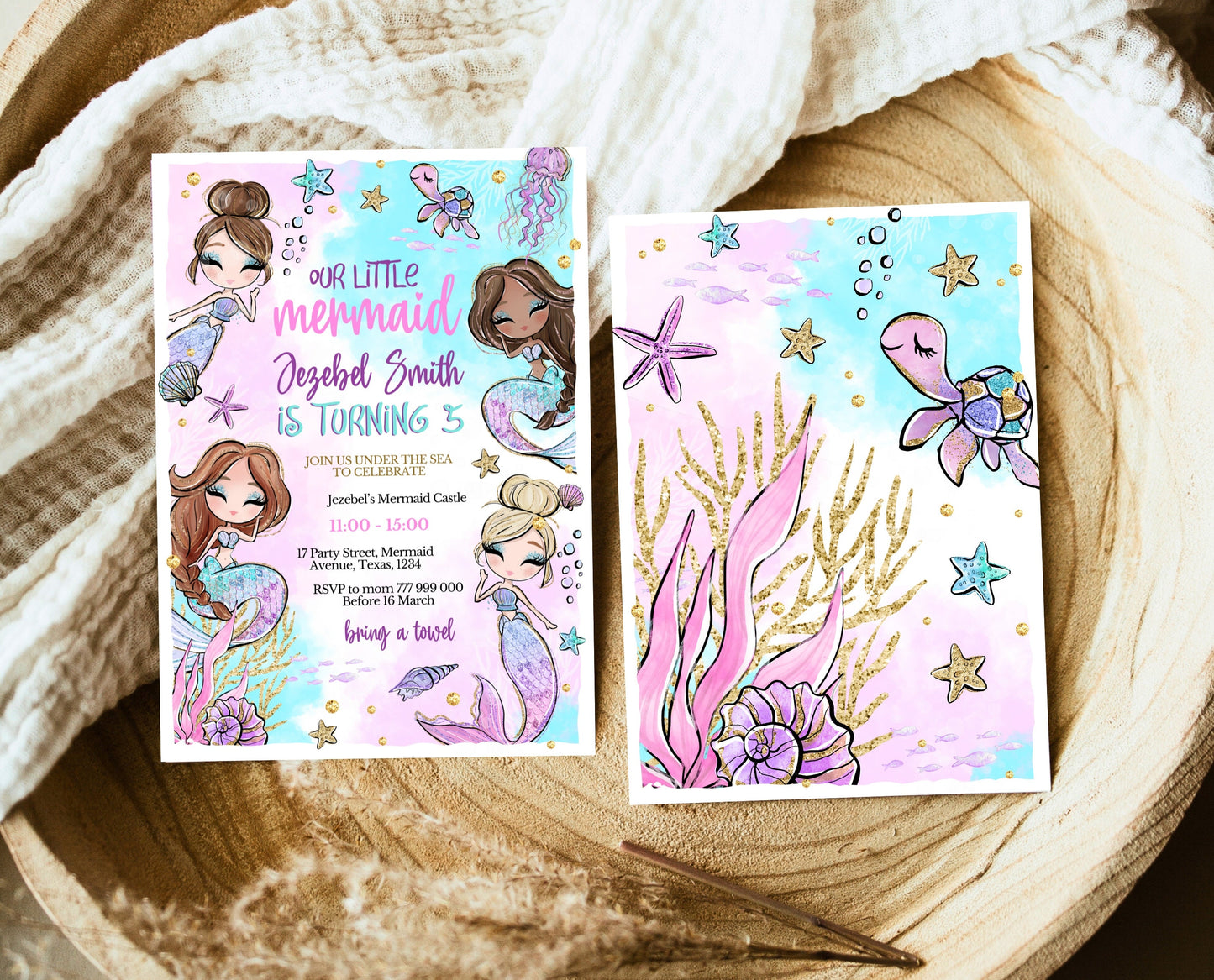Editable Mermaid Birthday Invitation, Pink Mermaid Invite, Under the Sea Birthday Invitation, Printable Mermaid Invite, Mermaid Invite