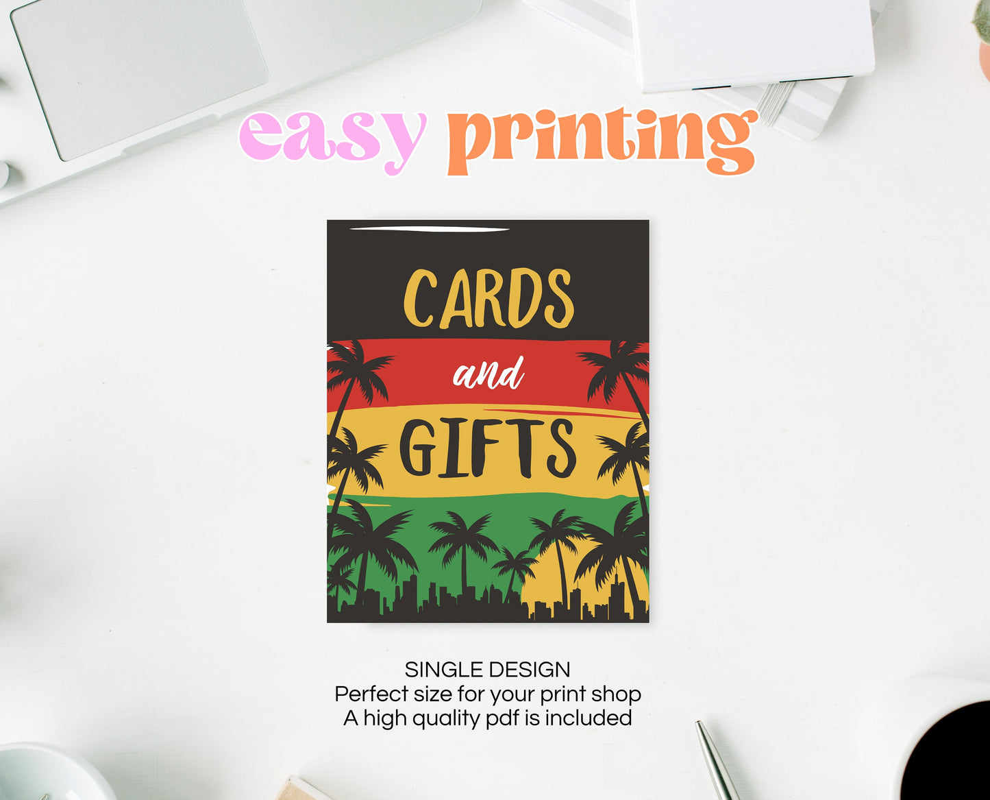 Cards And Gifts Sign Reggae Birthday, Reggae 1st Birthday Sign, Jamaican Theme Birthday Sign, Reggae Theme Sign Template, Reggae Sign