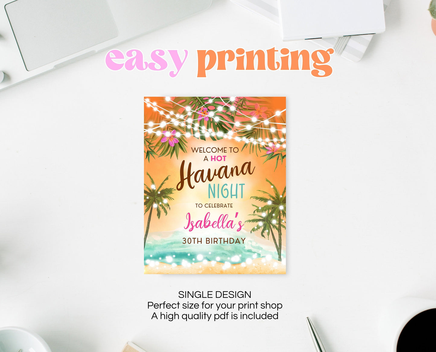 Editable Havana Beach Birthday Welcome Sign, Tropical Adult Birthday Welcome Sign, Tropical Sunset Welcome Banner, Printable, Template ABC01