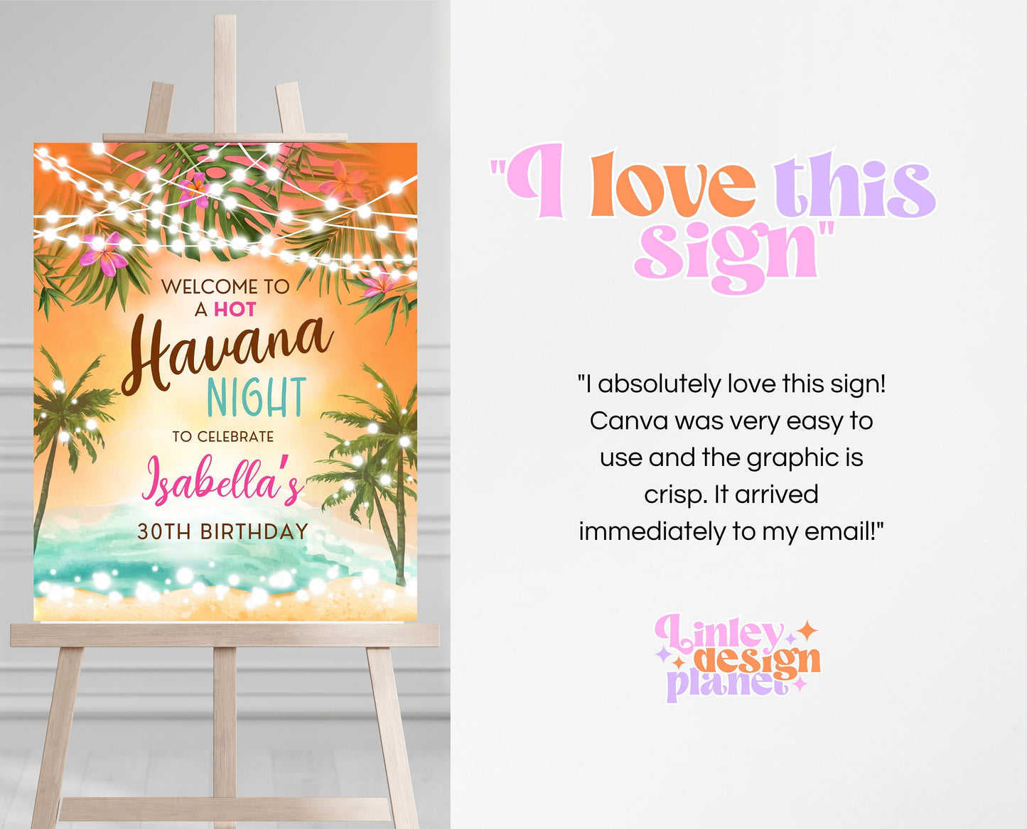 Editable Havana Beach Birthday Welcome Sign, Tropical Adult Birthday Welcome Sign, Tropical Sunset Welcome Banner, Printable, Template ABC01