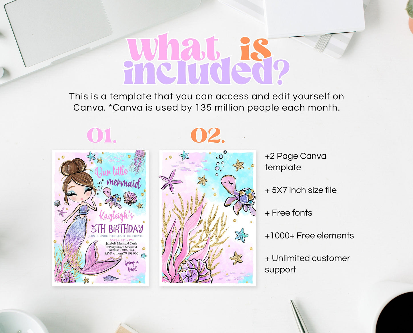 Editable Mermaid Birthday Invitation, Pink Mermaid Invite, Under the Sea Birthday Invitation, Printable Mermaid Invite, Mermaid Invite